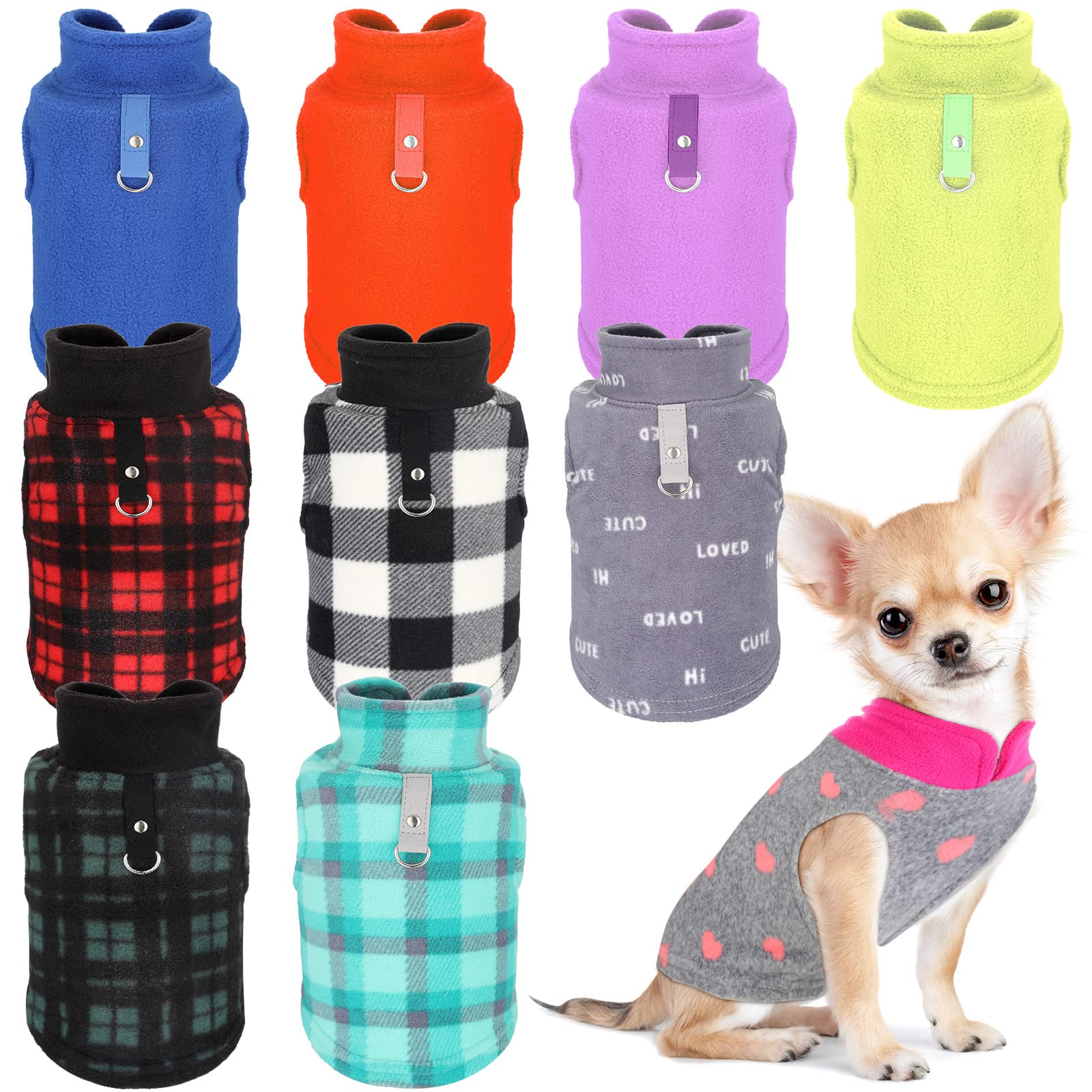 10 Pack Dog Sweaters for Small Dogs Fleece Small Dog Sweaters with Leash Ring Puppy Sweater Fleece Soft Dog Winter Cold Weather 