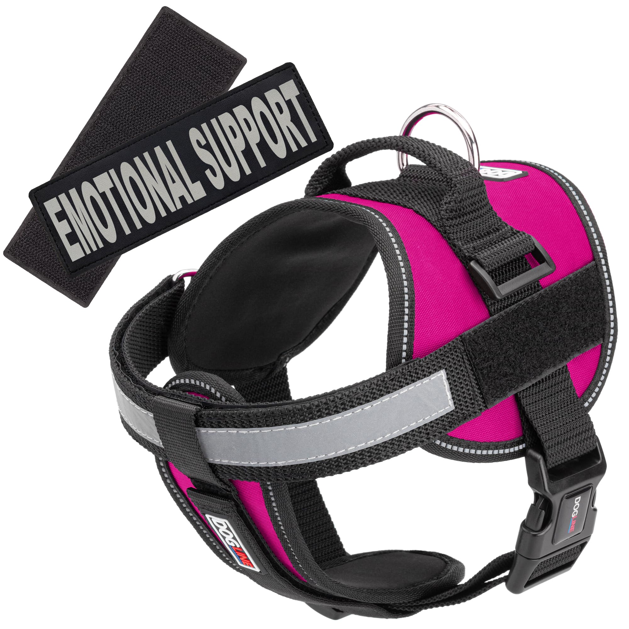 Dogline Vest Harness for Dogs and 2 Removable Emotional Support Patches, X-Large/36 to 46, Pink