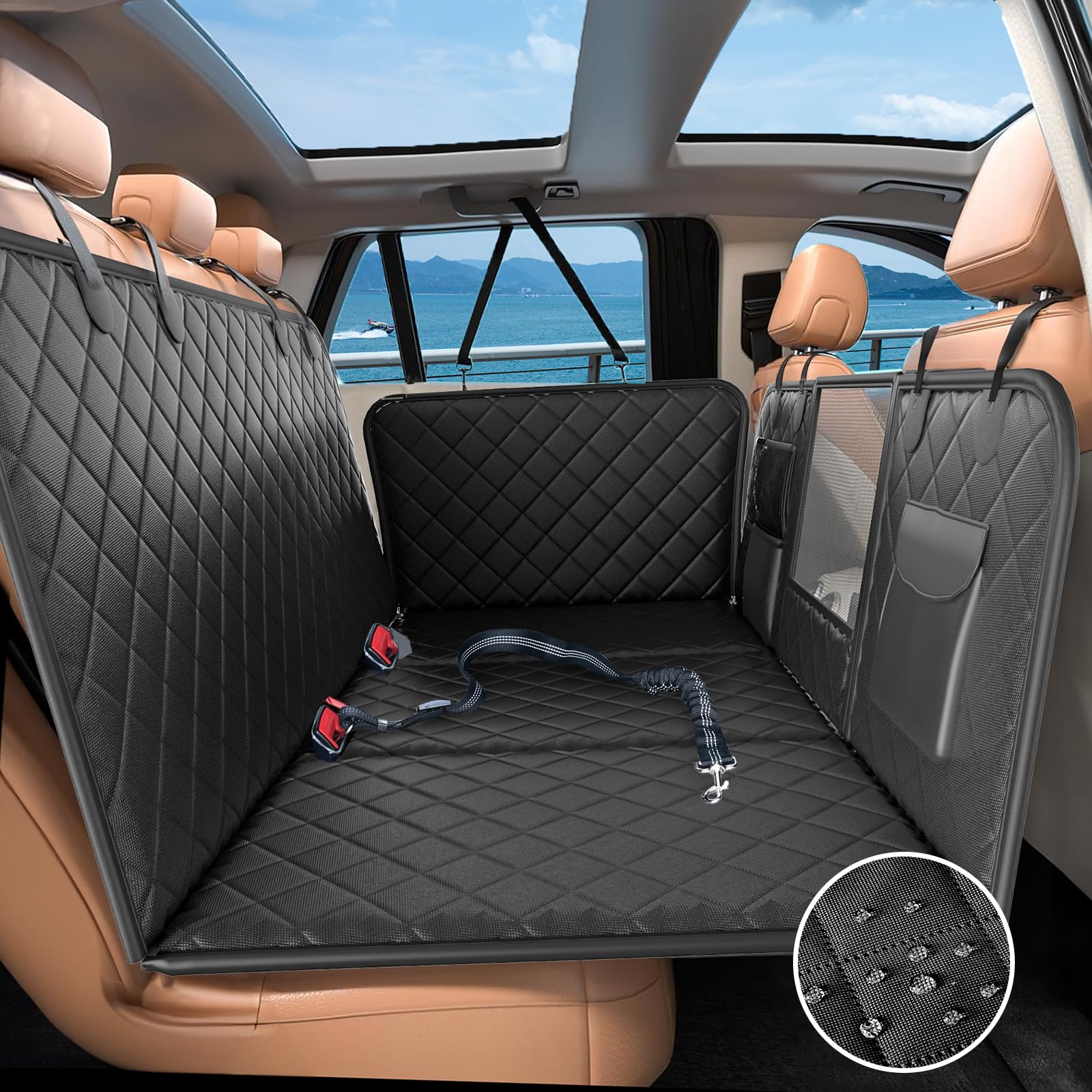 Easyego Back Seat Extender for Dogs-Large Space, Sturdy Seat Cover Hard Bottom with Storage, Washable Dog Hammock for Car, SUV, 