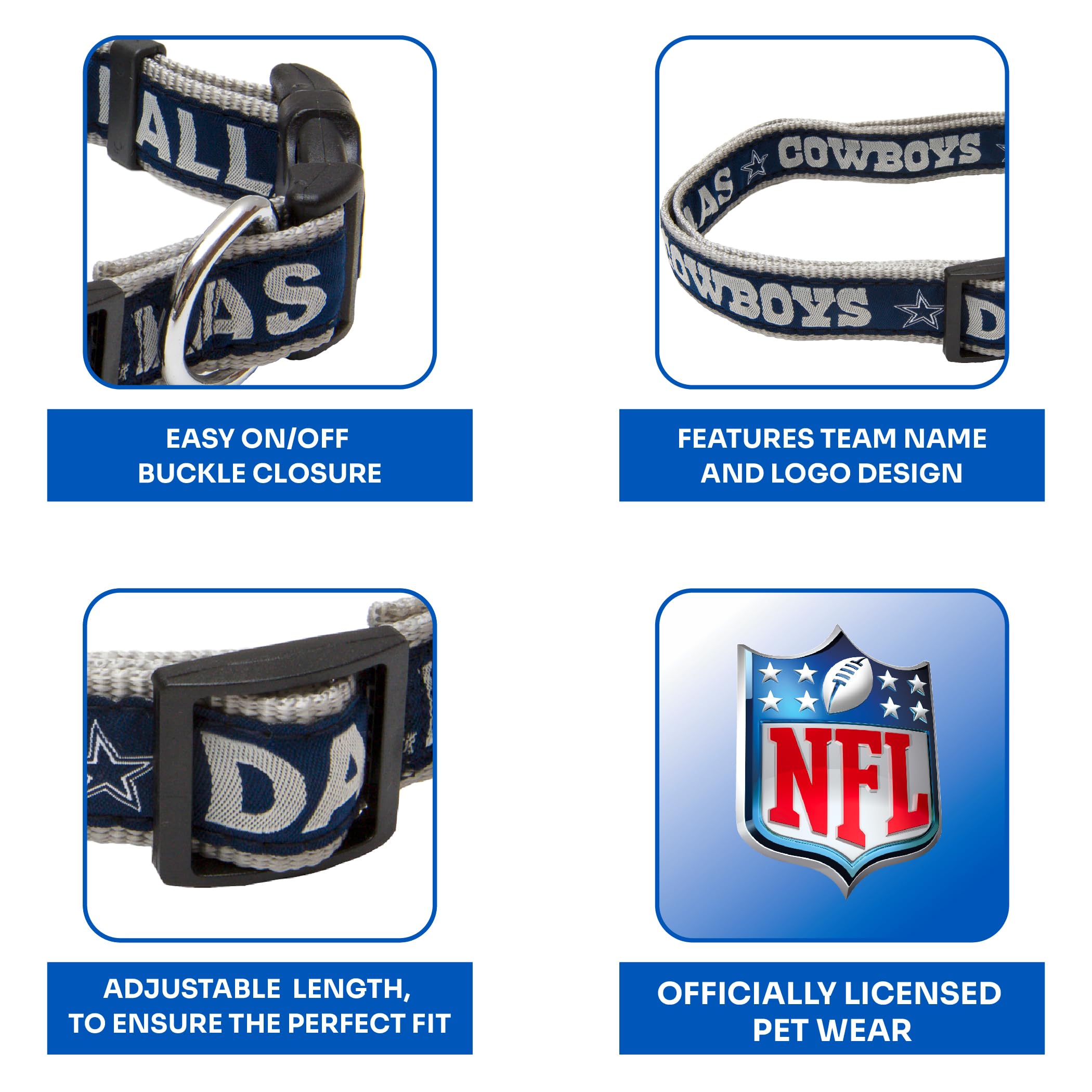 NFL Dallas Cowboys Dog Collar, X-Large SUPER TOUGH with Anti-Open Safety Lock Button