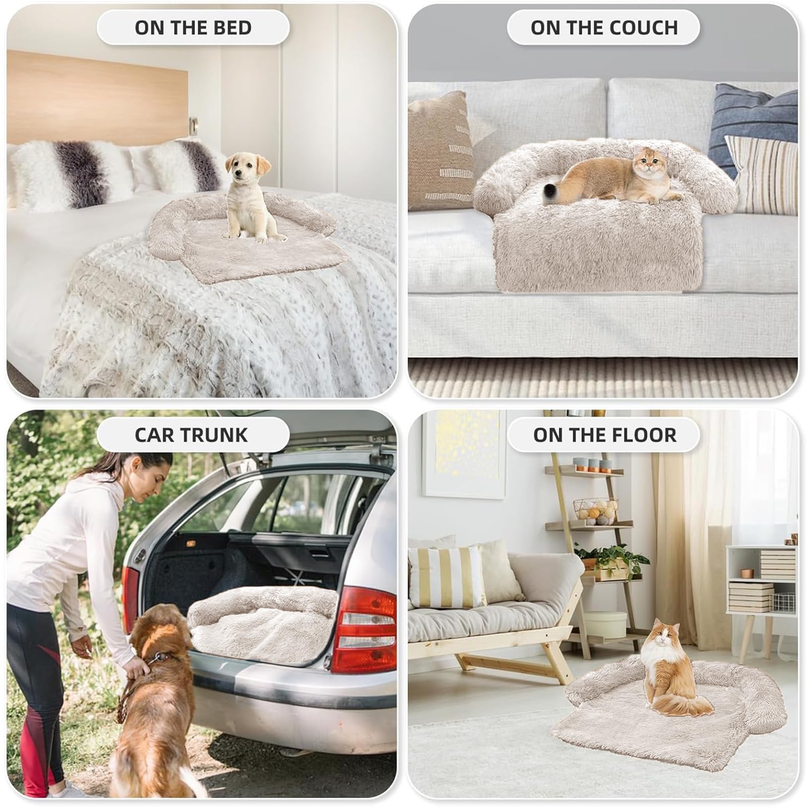 Calming Dog Bed Fluffy Plush Dog Mat For Furniture Protector With Removable Washable Cover For Large Medium Small Dogs And Cats (Xs (31'X23.5'X5'), Beige)