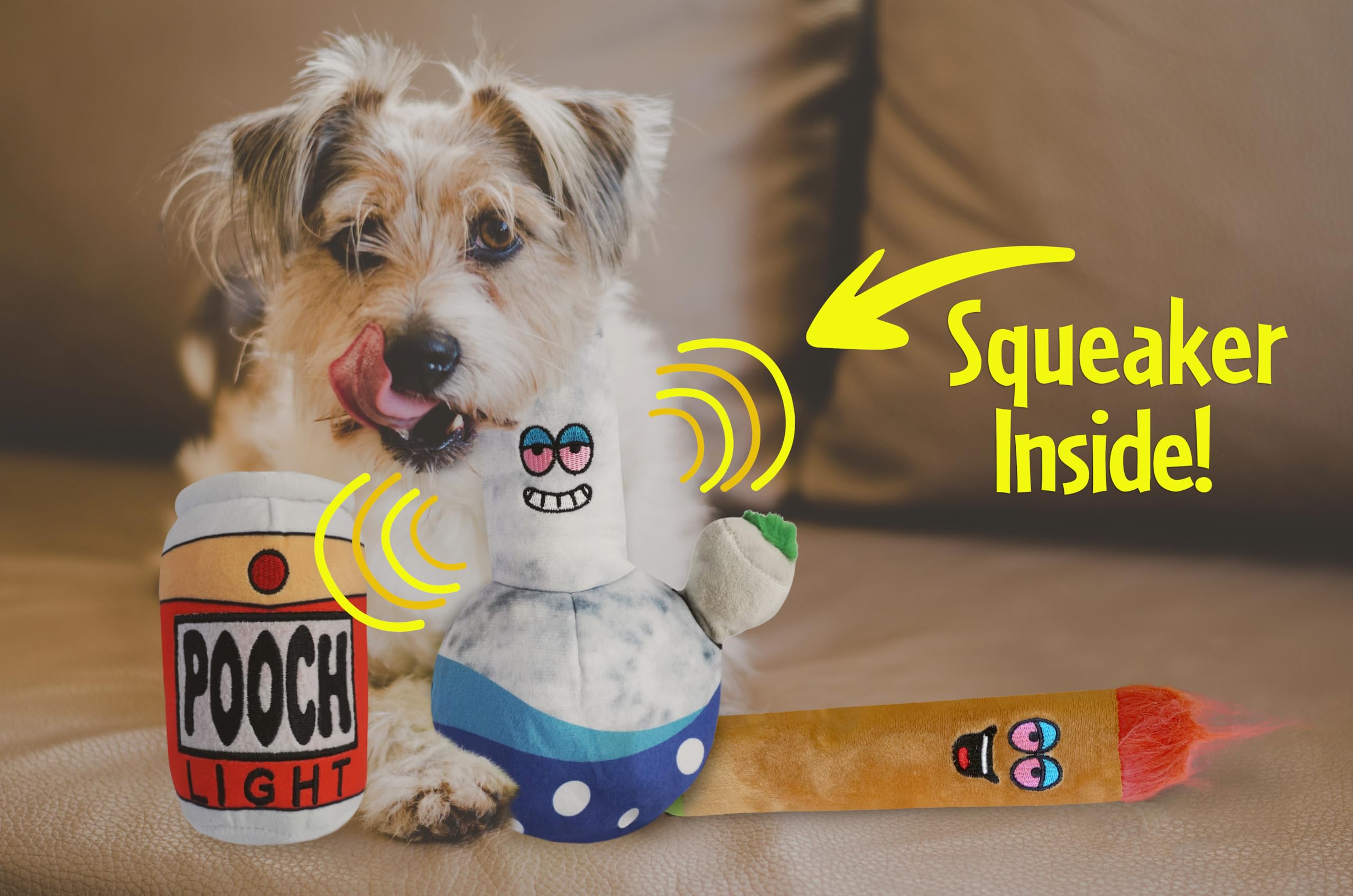 Baja Ponchos 3 Pack Friendly Vibes Dog Plush Chew Toys - Funny Squeak Toys - Dog Gifts