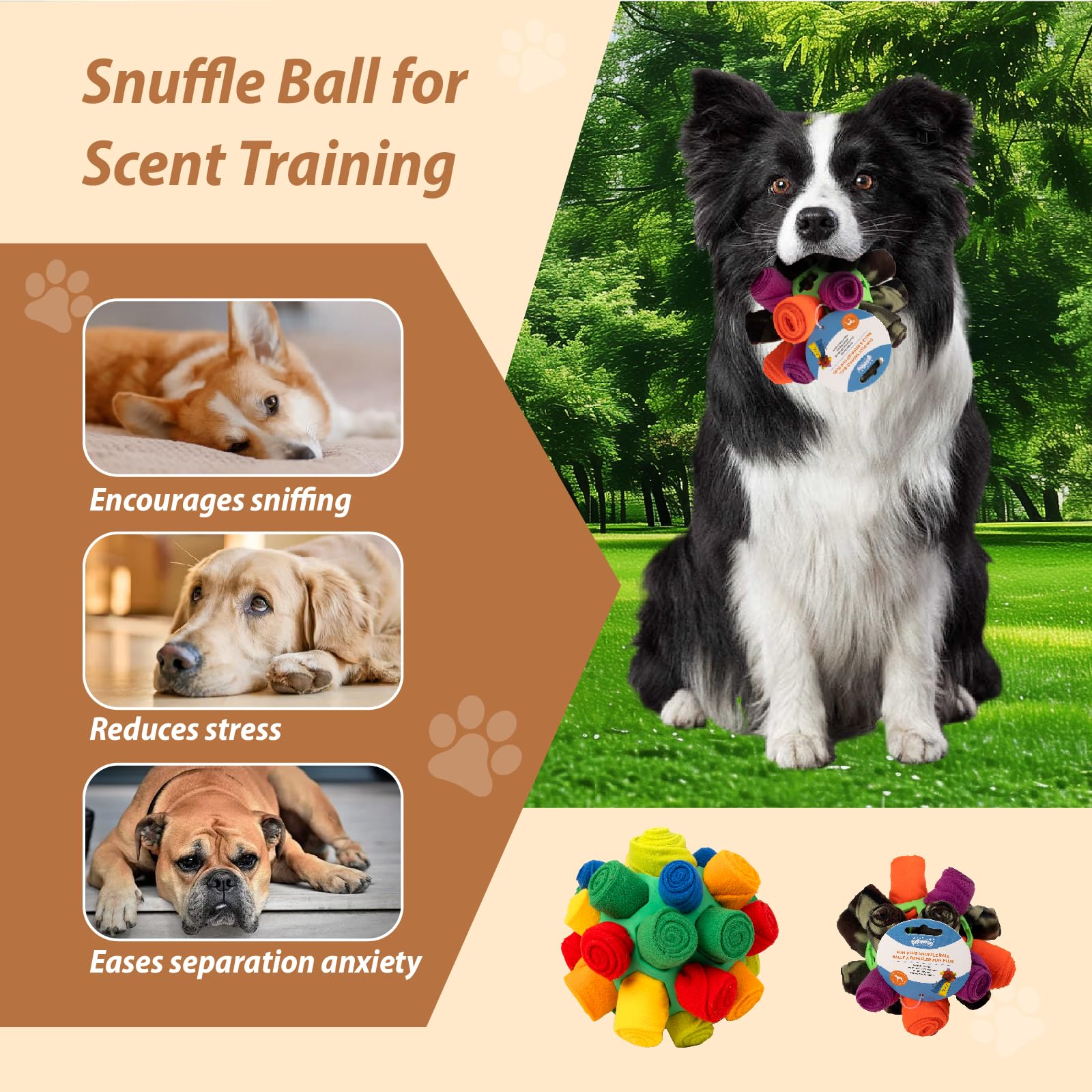 PAWISE Snuffle Ball for Dogs, Sniffle Treat Puzzle Toy, Dog Snuffle Ball & Slow Feeder, Enrichment Toy for Mental Stimulation, M