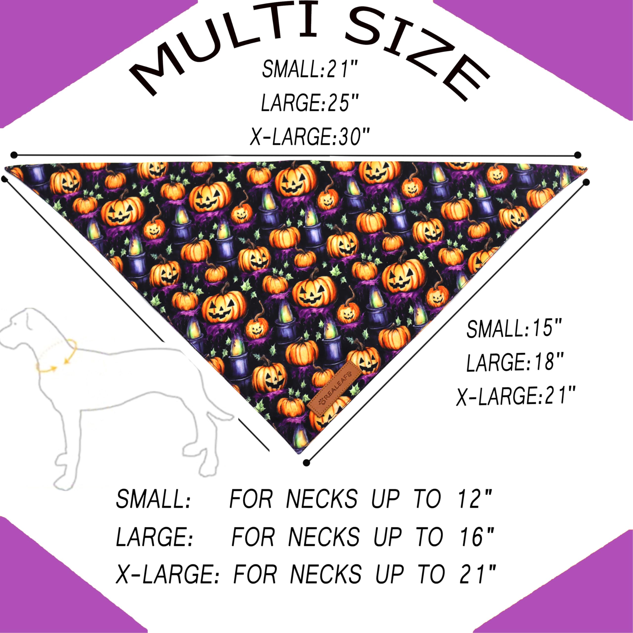 Realeaf Halloween Dog Bandanas 2 Pack, Pumpkins And Ghosts Pet Scarf For Boy And Girl, Premium Durable Fabric, Holiday Bandana F