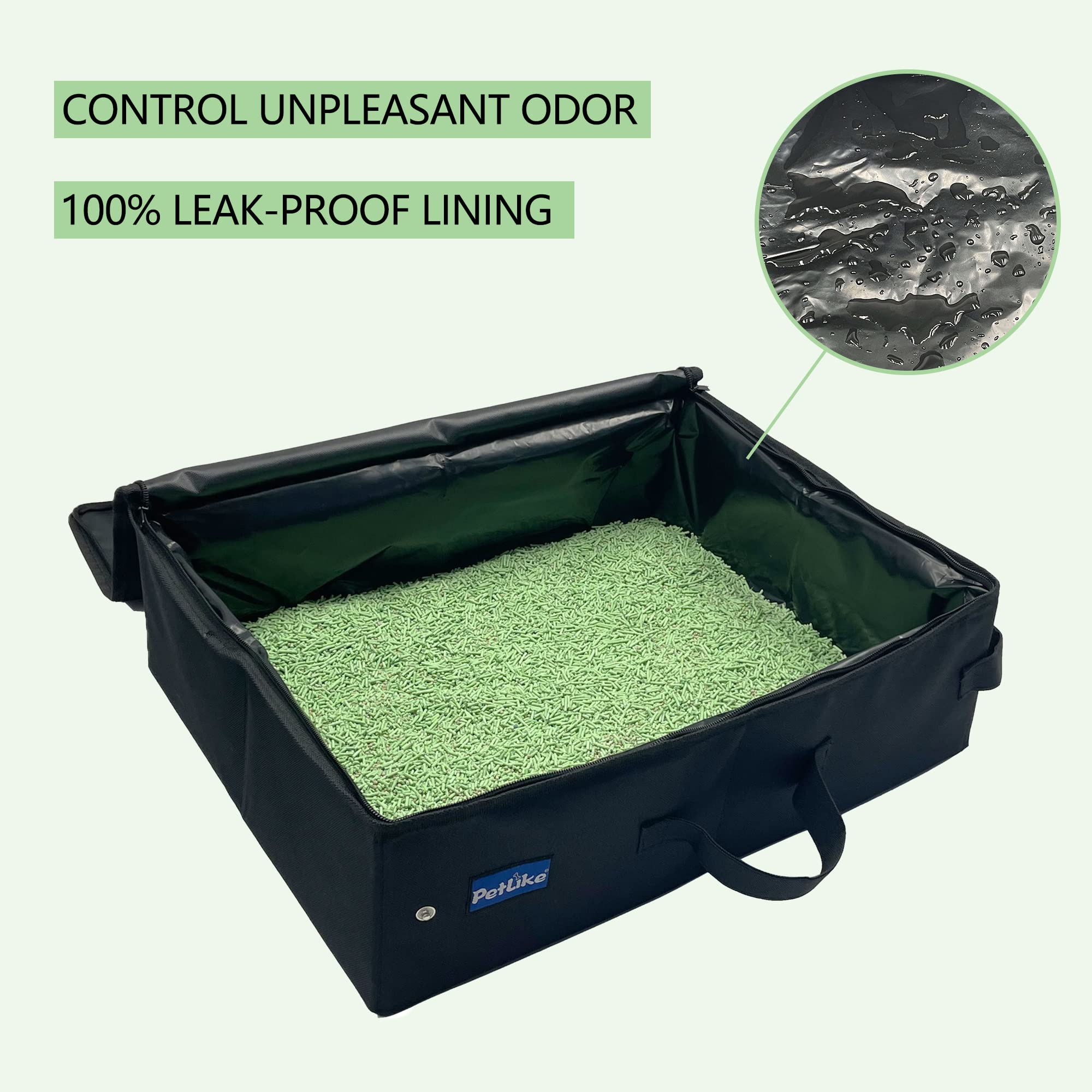 Petlike Travel Cat Litter Box, Leak-Proof Portable Litter Box, Collapsible Toilet Tray Carrier For Small Medium Cats (Large, Bla