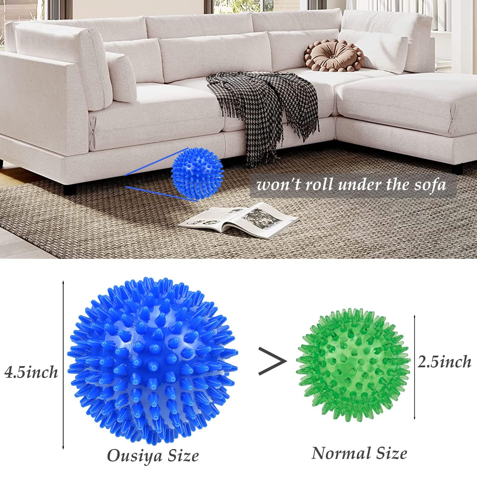 Ousiya Dog Balls 4.5 '' Squeaky Dog Balls for Large Dogs Spikey Dog Ball for Aggressive Chewers Heavy Duty Teething Medium Durab