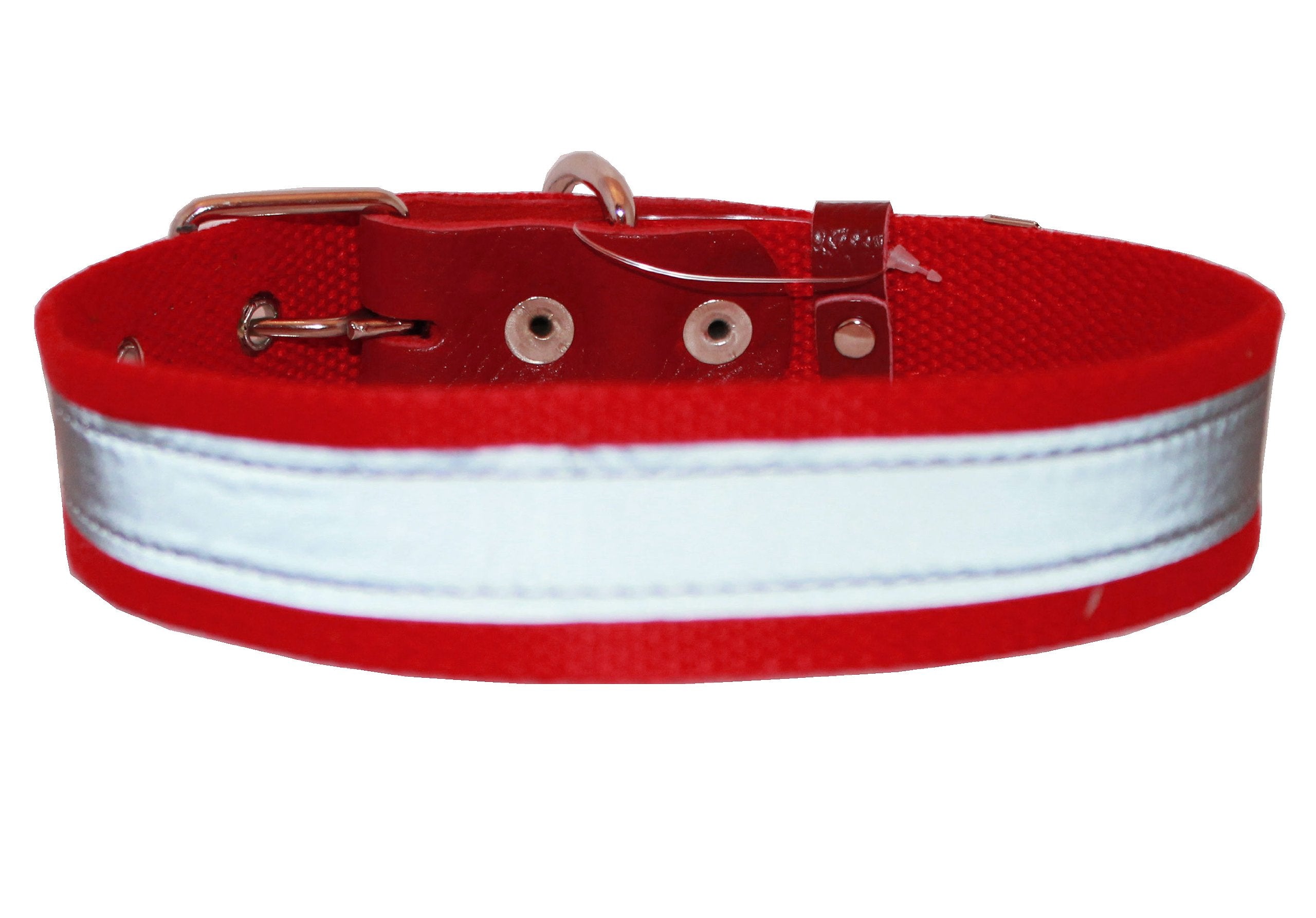 Cotton Web/Leather Reflective Dog Collar 24' Long 1.5' Wide Fits 16'-22' Neck, Pitbull, Cane Corso