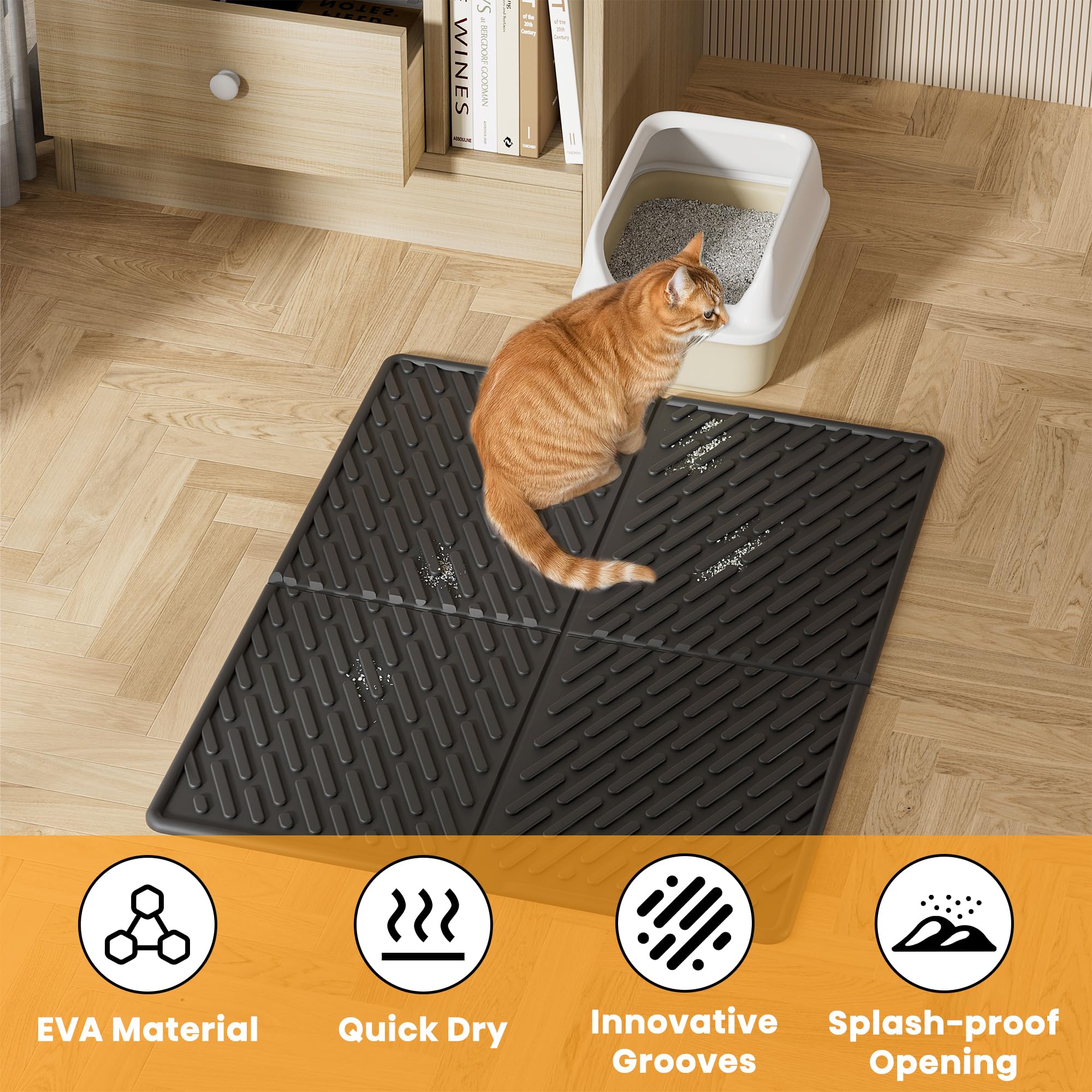 Pieviev Cat Litter Box Mat, 31 x 24  Scratch Resistant Litter Trapping Mat, Easy Clean for Scatter Control, Soft on Kitty Paws,