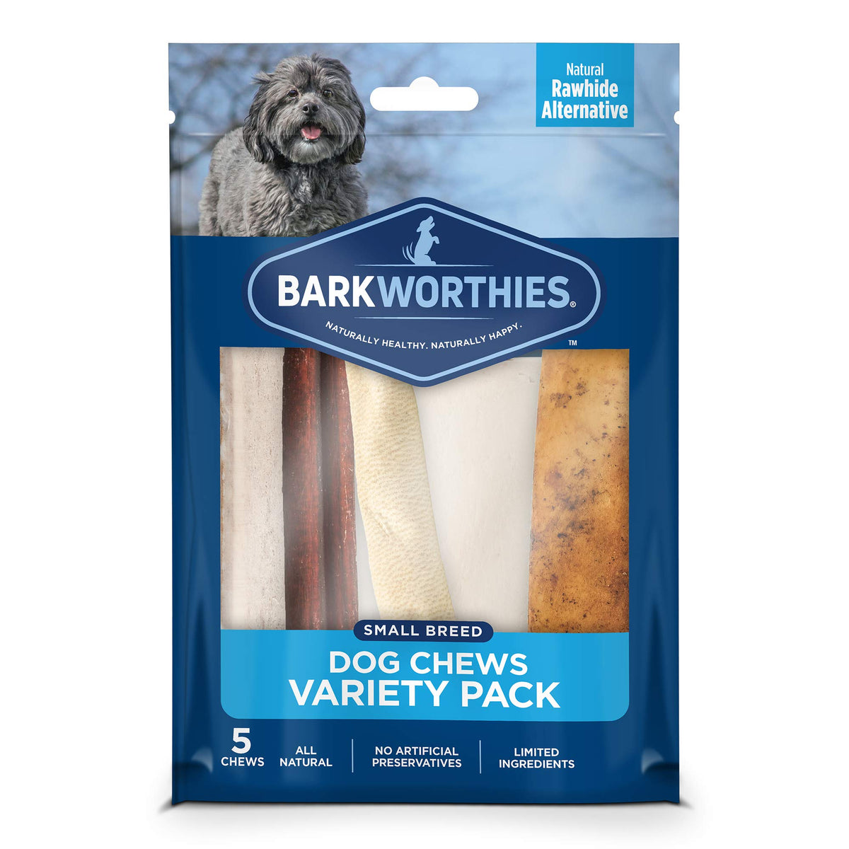 Barkworthies Healthy Dog Treats & Chews Small Dog Variety Pack (5 Chews) - Protein-Rich, All-Natural, Easily Digestible, Rawhide Alternative - Promotes Dental Health - Great Gift For All Dogs