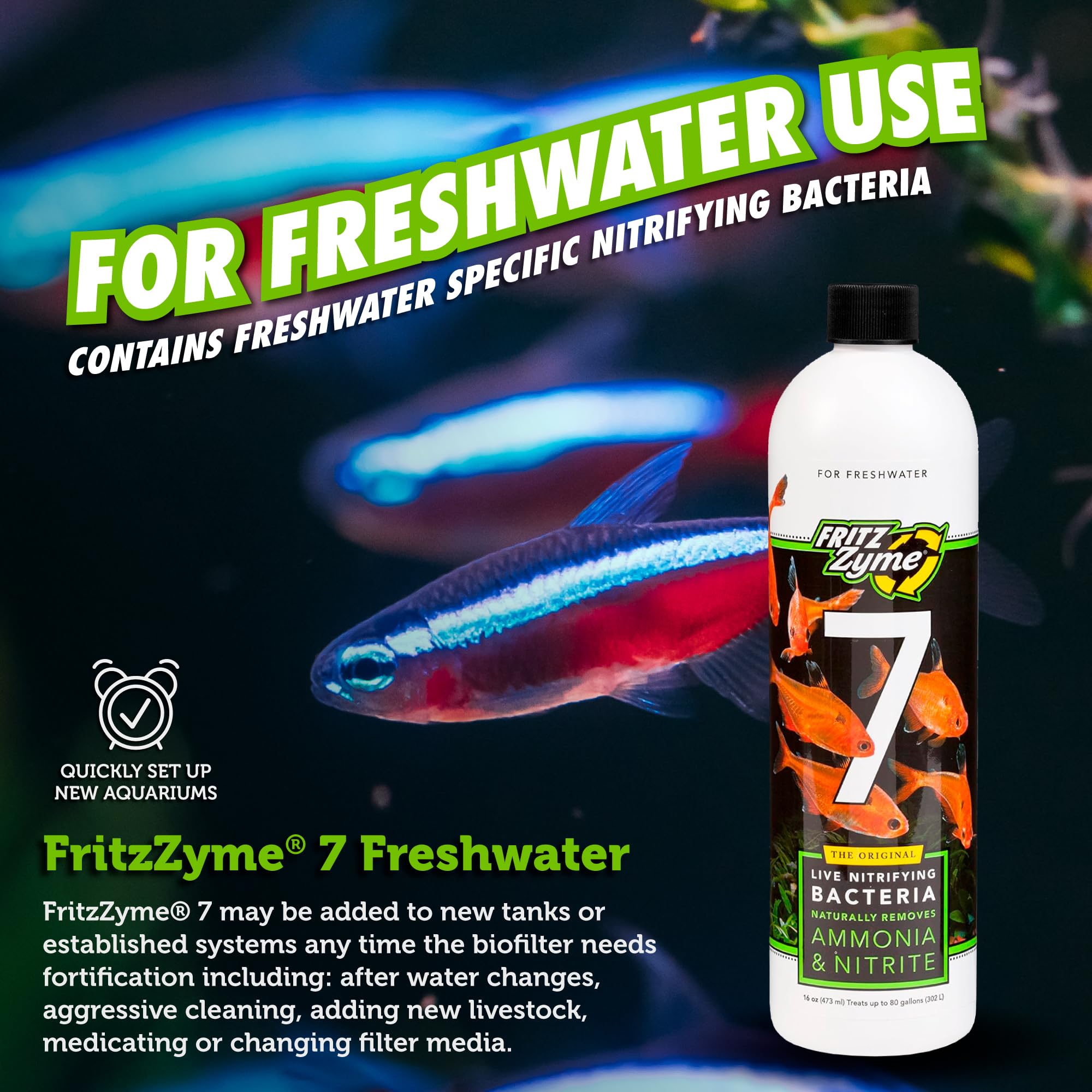 Fritz Aquatics Fritzzyme 7 Live Nitrifying Bacteria Naturally Removes Amonia & Nitrite For Freshwater Fish (16-Ounce)