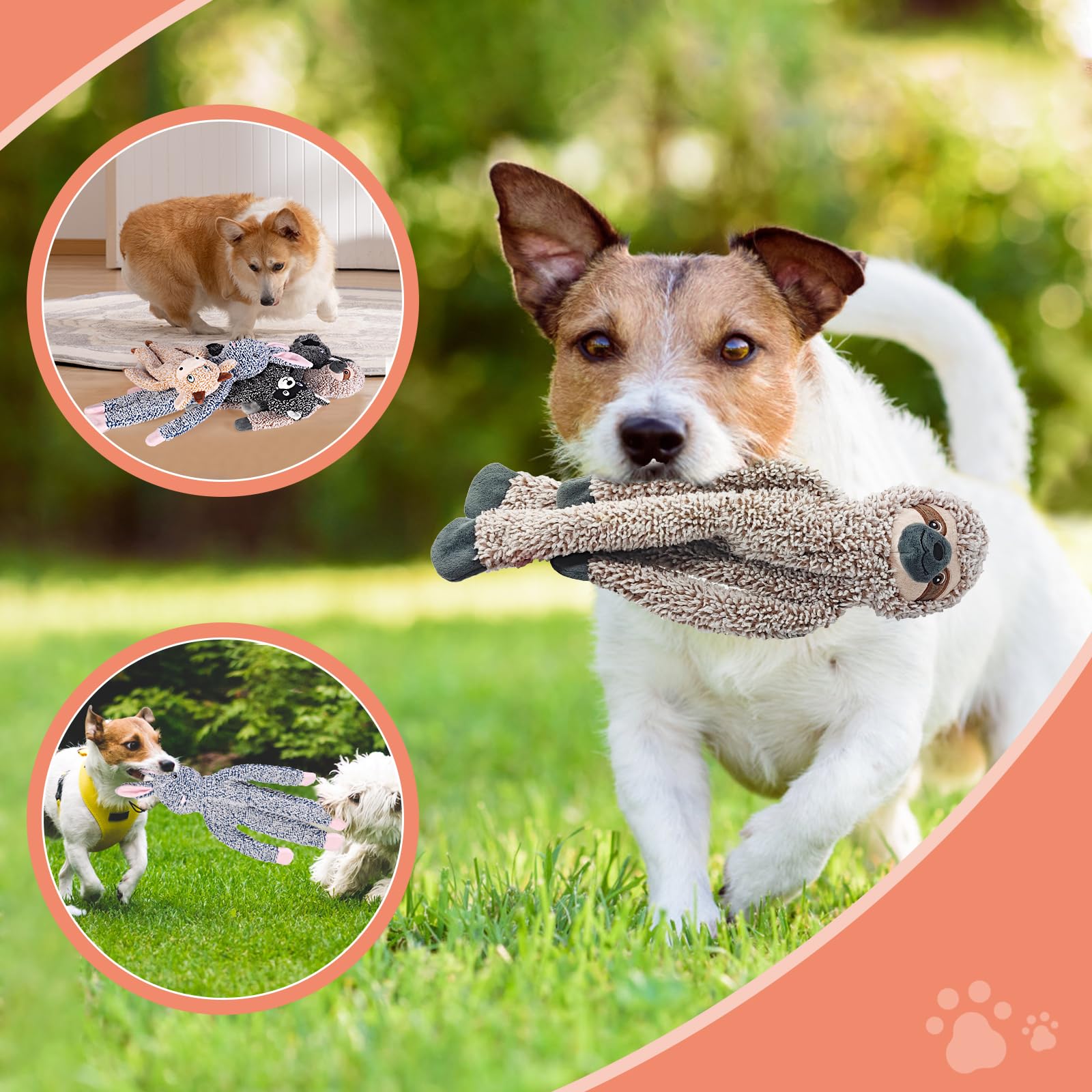 BUYPOW Koala No Stuffing Dog Toys, Plush Cotton Squeaky Toys for Large Dogs, 5-Pack, Black