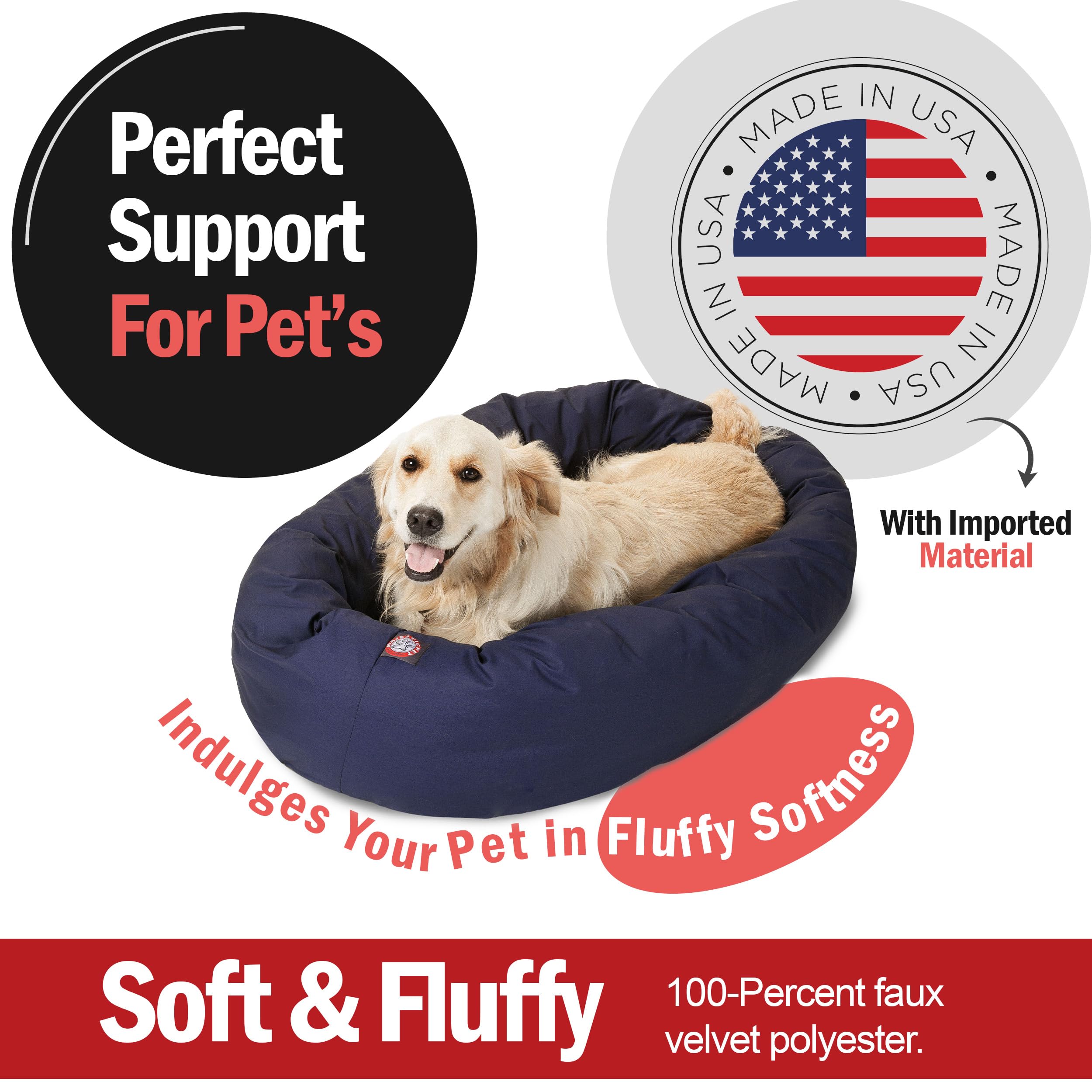 Majestic Pet 40 Inch Bagel Calming Dog Bed Washable – Cozy Soft Round Dog Bed With Spine Support For Dogs To Rest Their Head - Fluffy Donut Dog Bed 40X29X9 (Inch) - Round Pet Bed Large – Blue