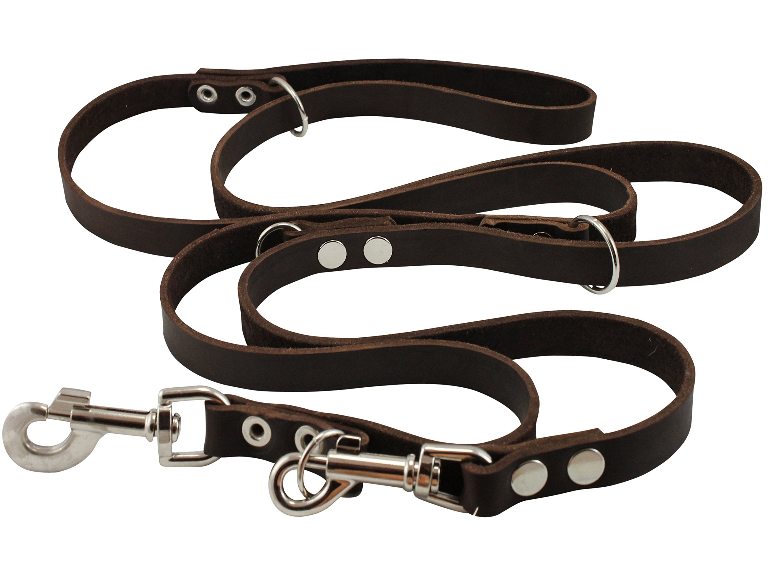 Brown 6 Way European Multifunctional Leather Dog Leash, Adjustable Schutzhund Lead 49'-94' Long, 3/4' Wide (18 Mm) Large