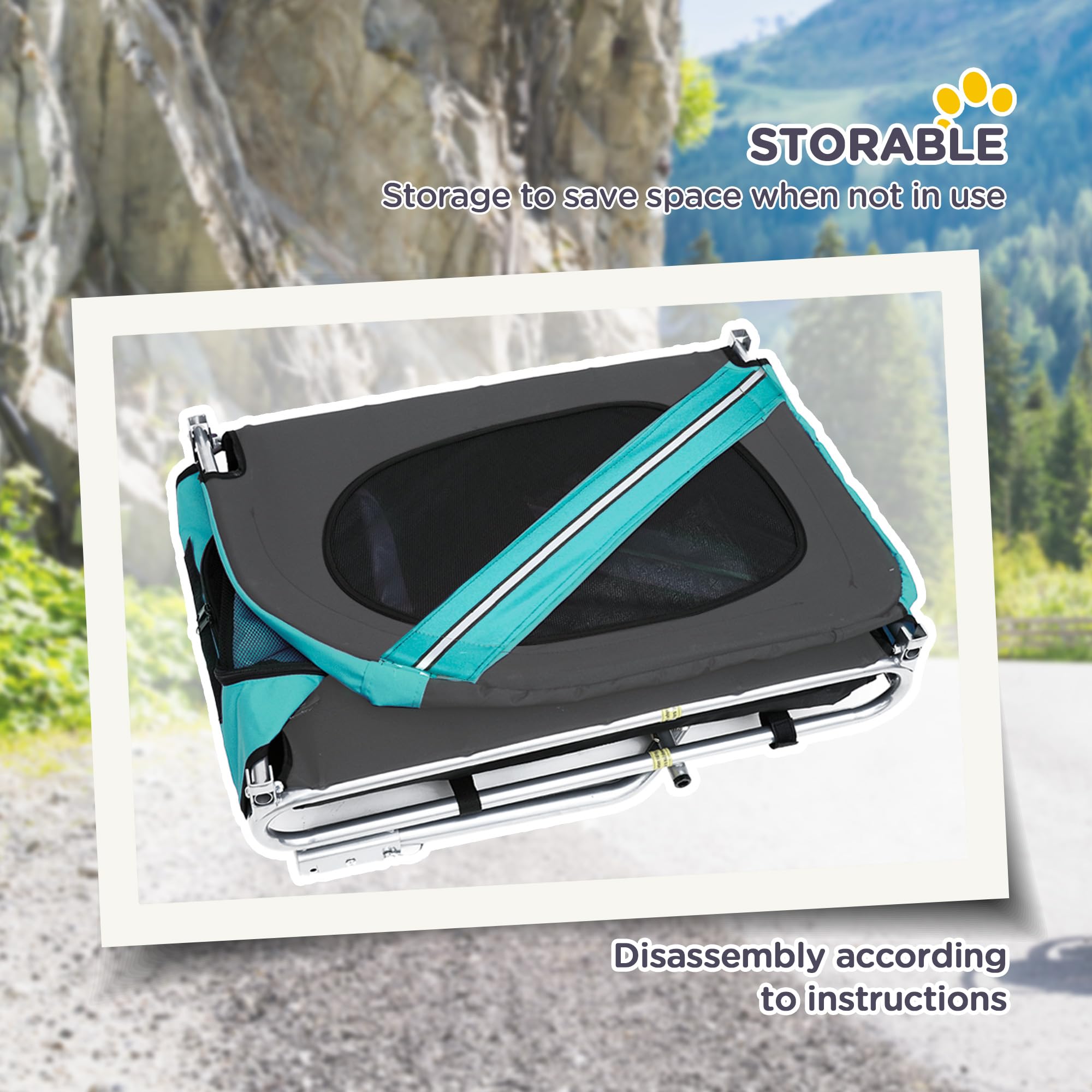 Aosom Dog Bike Trailer, Pet Wagon Bicycle Trailer With Easy Folding Cart Frame, 20'' Large Rubber Wheels, 3 Entrances, Mesh Scre