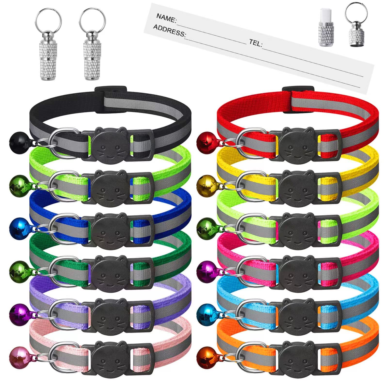 Extodry 14 Pack Reflective-Breakaway Cat Collars With Bells,Safety Buckle Kitten Collar,With Name Tag,Adjustable,Ideal For Girl Cats Male Cats,Pet Supplies,Stuff,Accessories(12 Colors & 2 Id Tags).