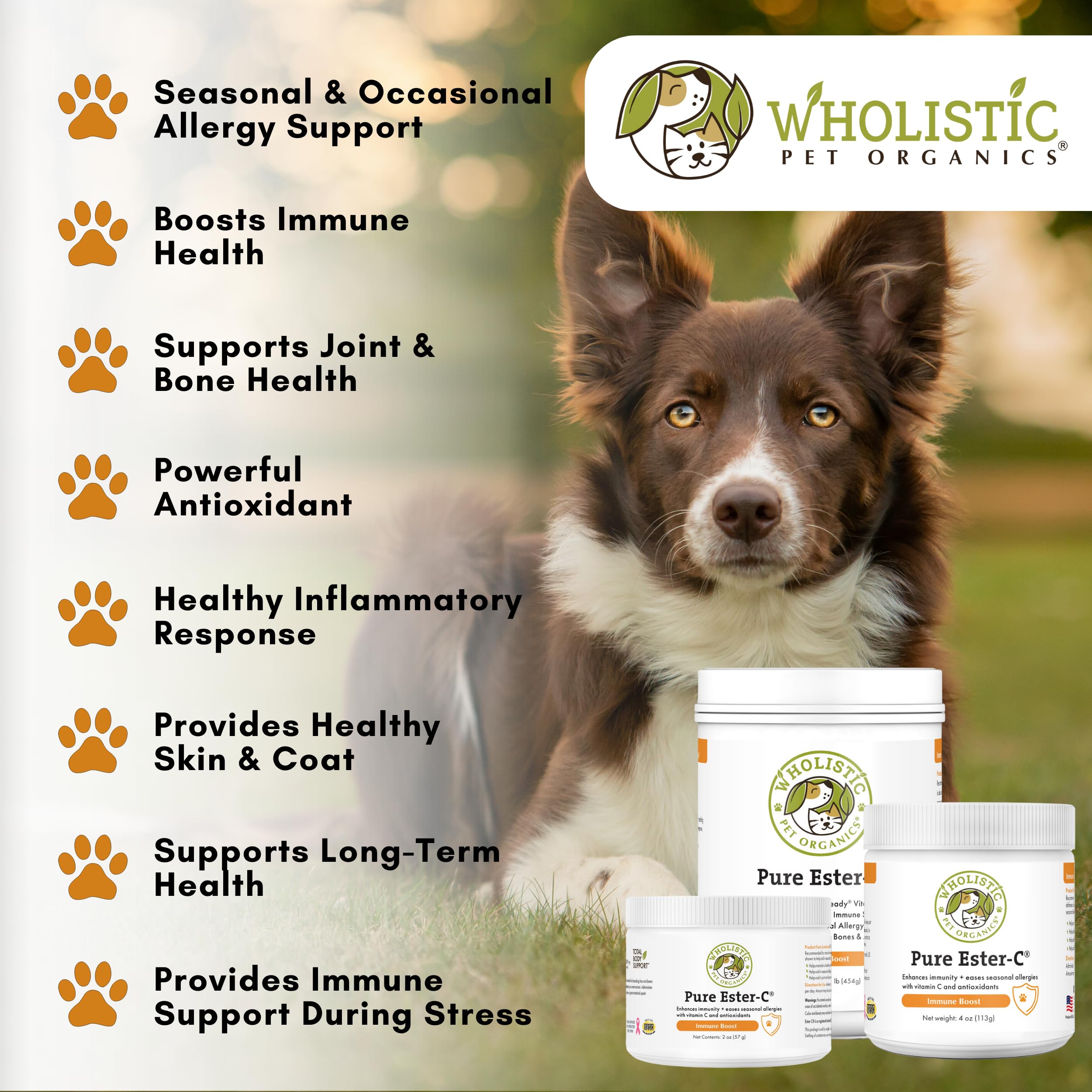 Wholistic Pet Organics Ester-C Powder for Dogs - 4 Oz - Vitamin C Supplement for Allergy Relief & Immune Support
