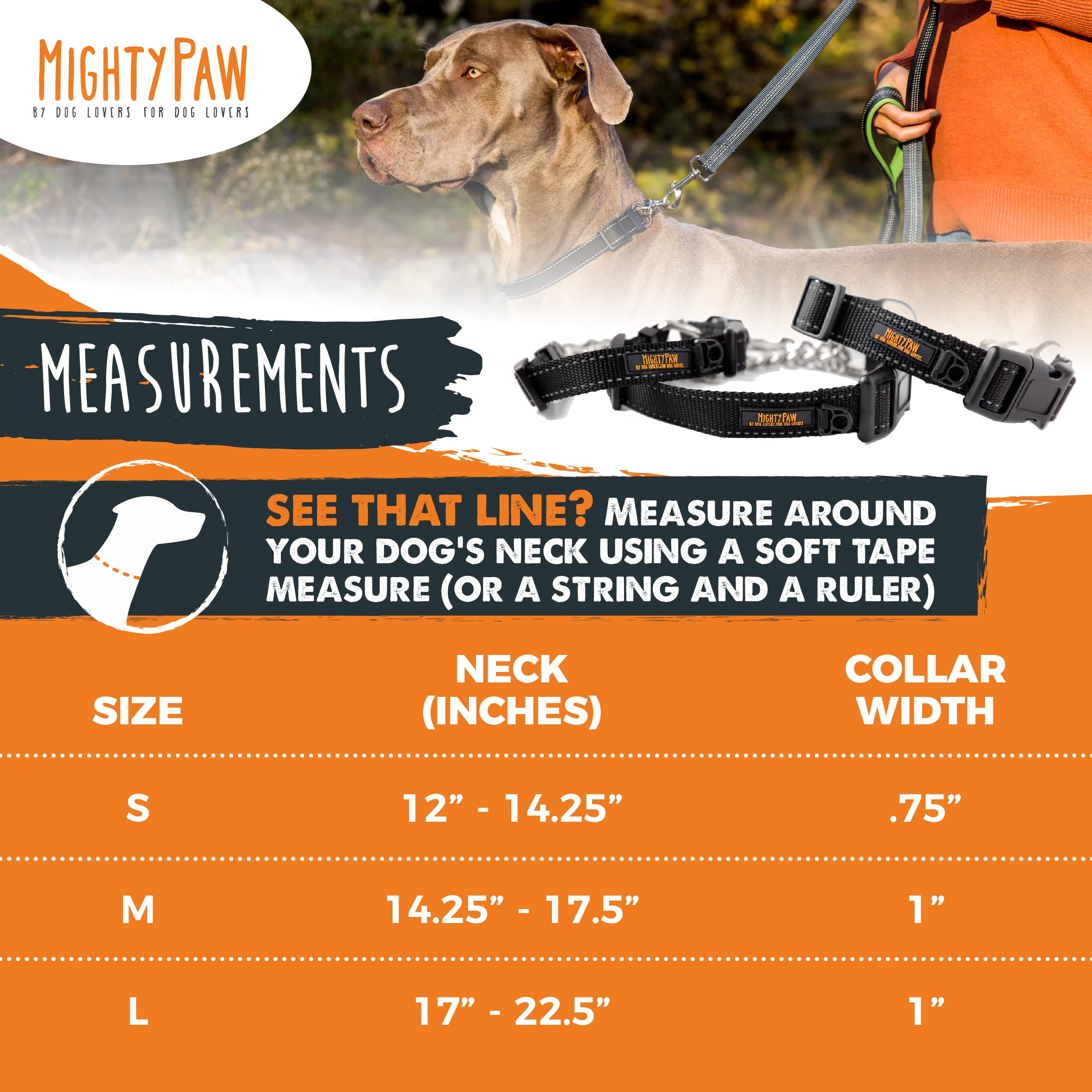Mighty Paw Martingale Dog Collar 2.0 - Trainer Approved, Nylon, Small, Black, Model 4346830742, Limited Slip with Stainless Steel Chain