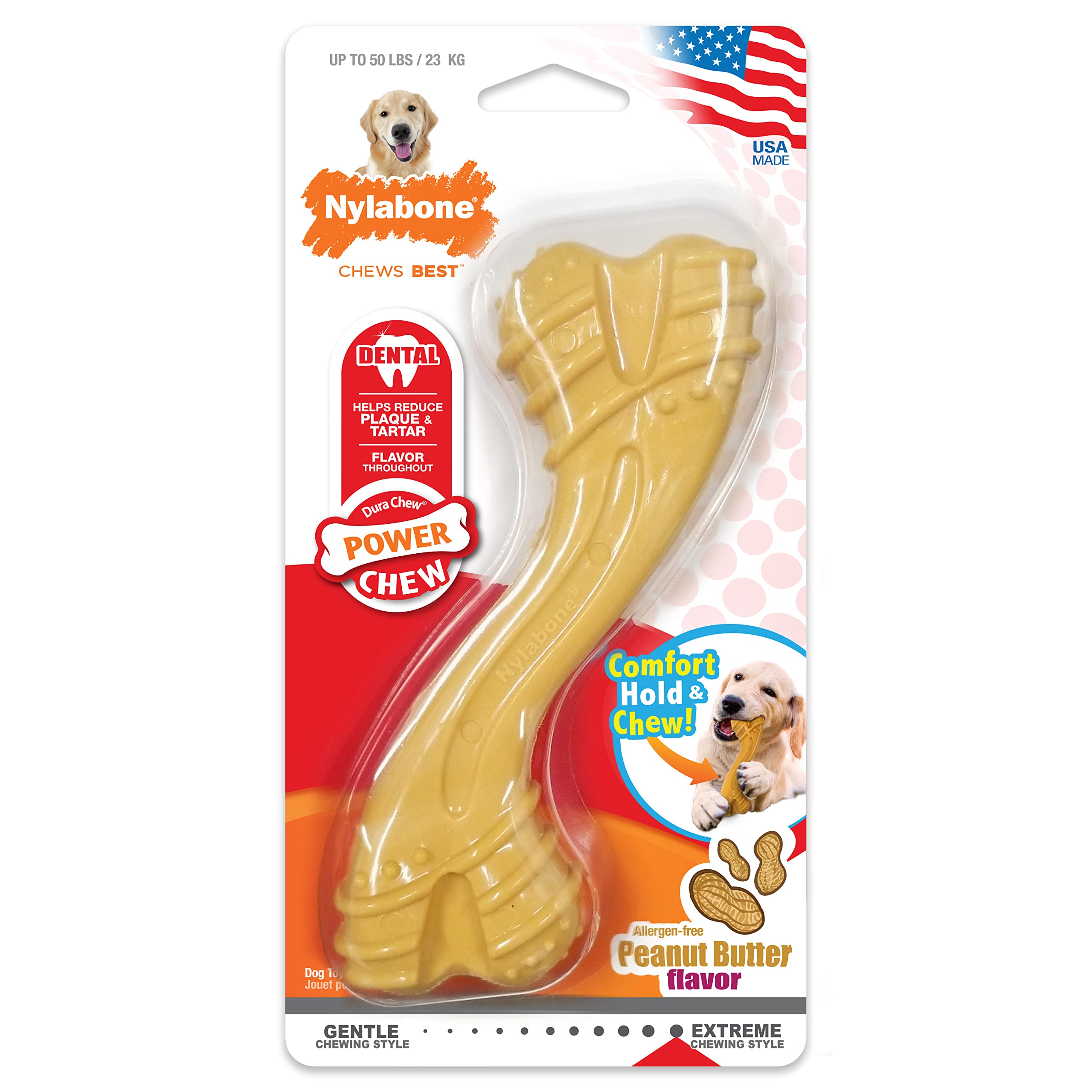Nylabone Curvy Dental Bone Power Chew Toy For Dogs, Dog Toys For Aggressive Chewers, Flavor, Large - Up To 50 Lbs, 1 Count