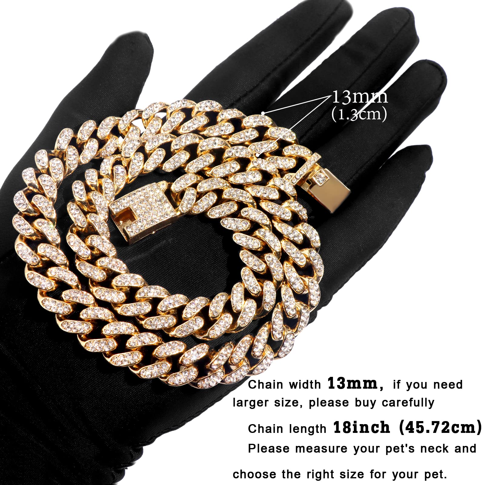 Flatfoosie Cuban Link Dog Collar Gold Silver Color Metal Dog Chain Collar Cuban Diamond Chain Pet Collars For Dogs Cats Jewelry