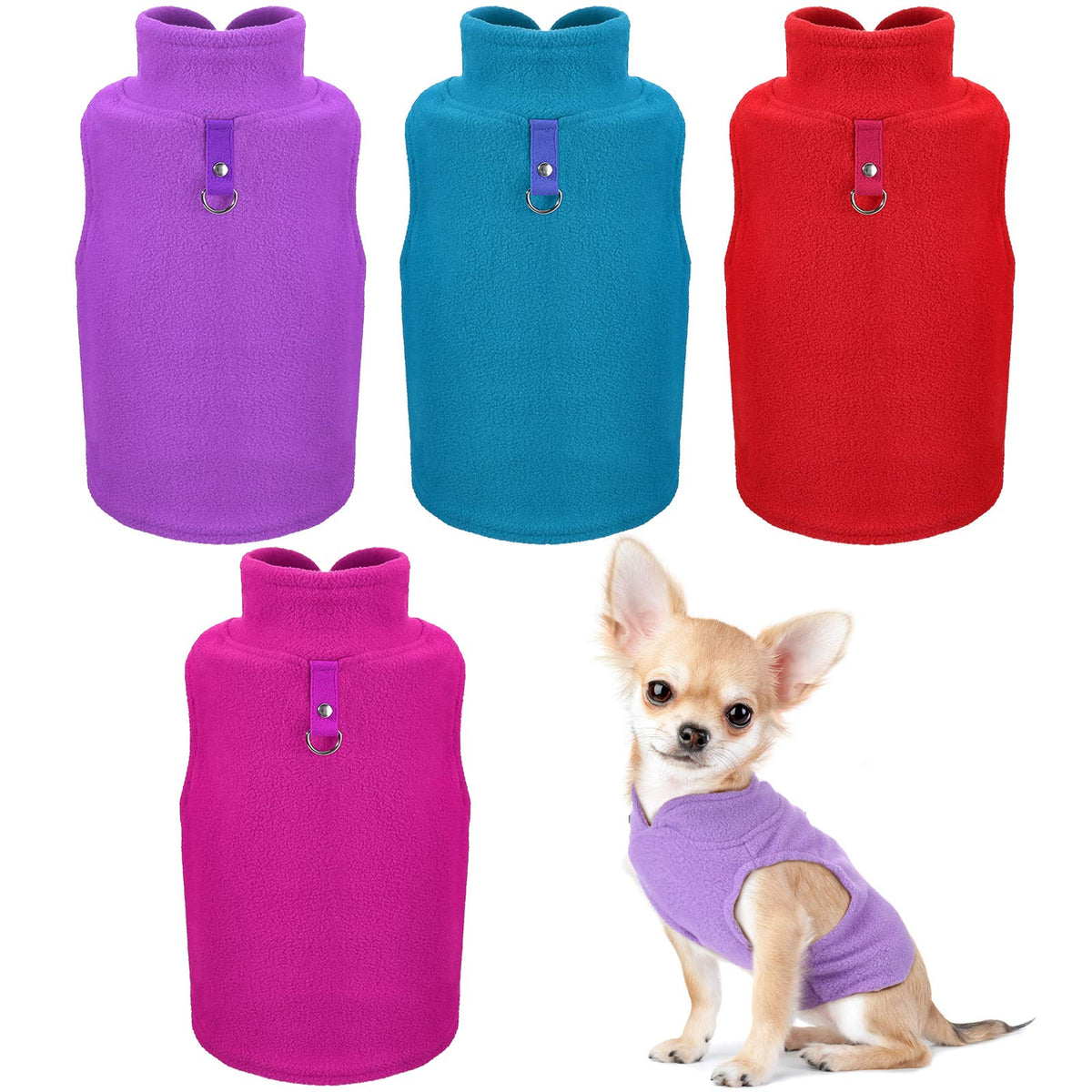 Dog Fleece Vest 4 Pieces Dog Cold Weather Pullover Dog Cozy Jacket Winter Dog Clothes Pet Sweater Vest With Leash Ring For Small Dogs