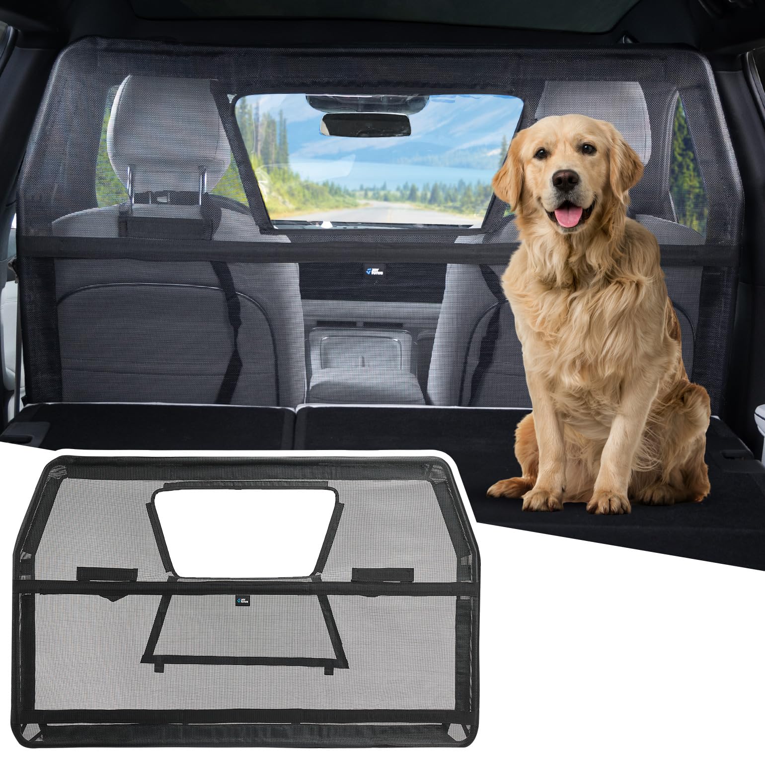 JOYTUTUS 52 Wide Dog Car Barrier with Removable Visual Window, Car Barrier for SUV Escape-Proof, Net for Behind Front Seats, Veh
