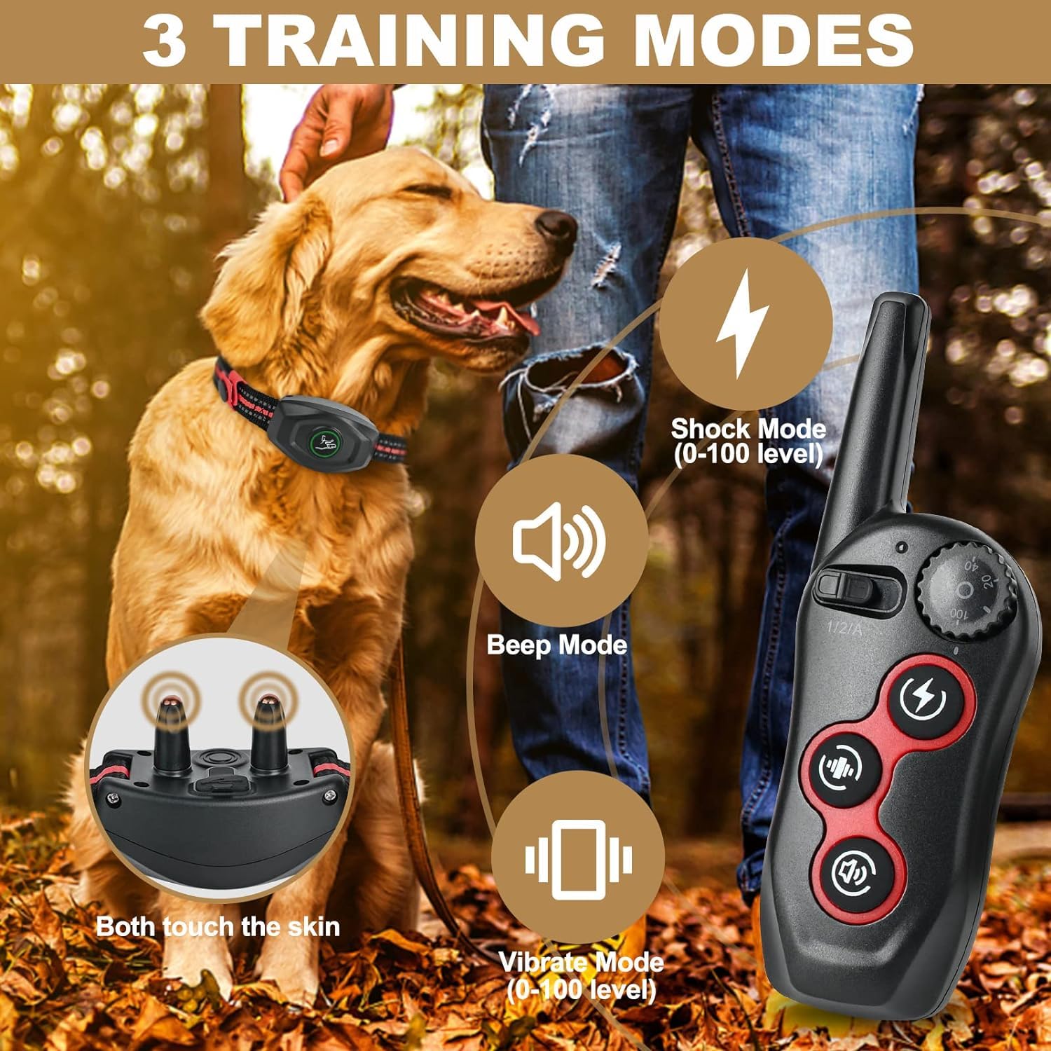 Dog Training Collar - 2 In 1 Rechargeable Remote Dog Shock Anti-Bark Collar W/3 Training Modes, Beep, Vibration, Shock 100% Waterproof, Up 1300Ft Range For Small Medium Large Dogs (Black)