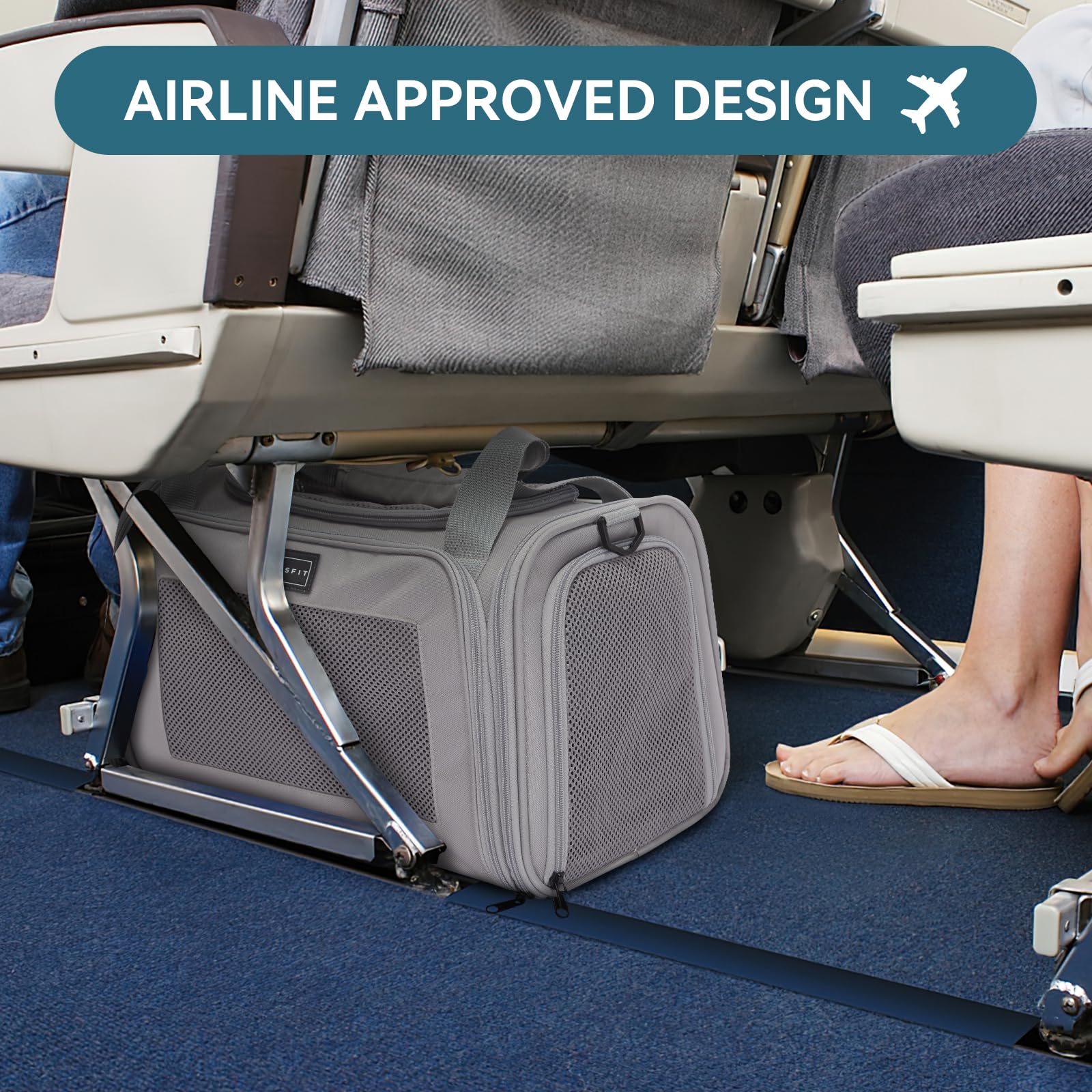 Petsfit Cat Carrier, Pet Carrier Airline Approved, Soft Carrier For Small And Medium Cats Under 12 Lbs, Soft Cat Travel Carrier, Kitten Carrier With Extendable Mat, Grey