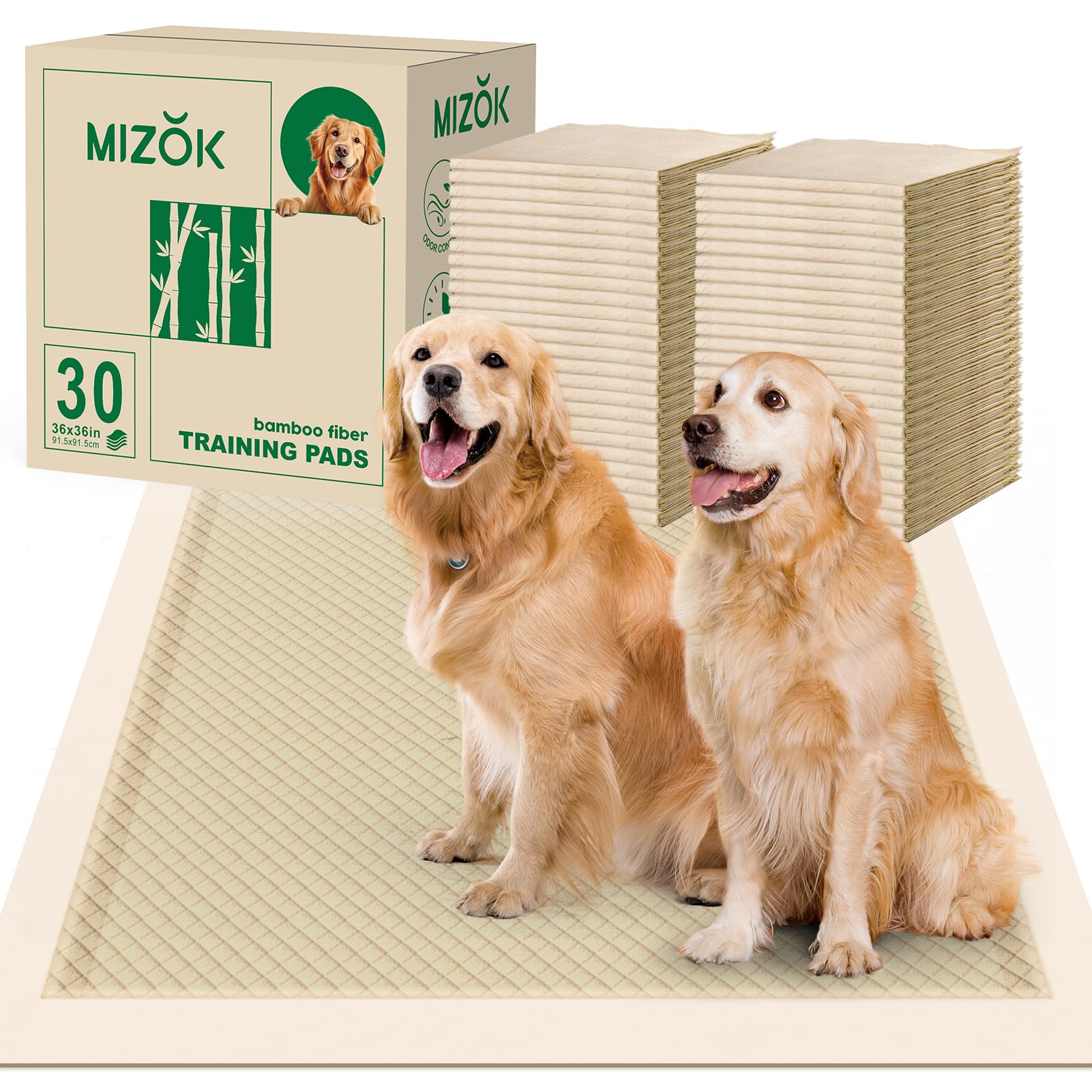 Mizok Bamboo Dog Pads Odor Eliminating 36X36In Xxxl Dog Training Pads, 11 Cups Super Absorbent Leak-Proof Dog Pee Pads With Adhe