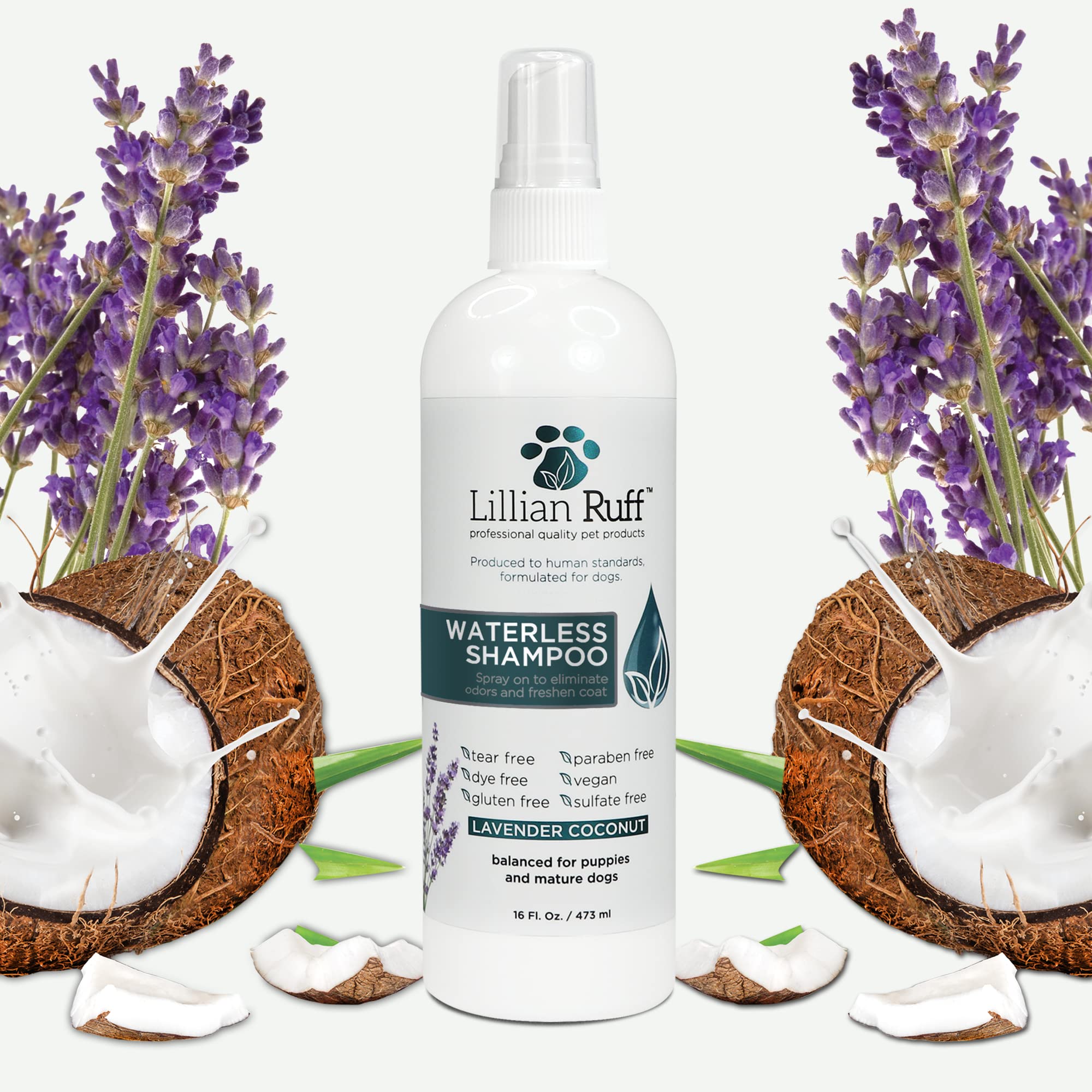 Lillian Ruff Waterless No-Rinse Dog Dry Shampoo Spray With Hydrating Essential Oils - Ph-Balanced Dry Shampoo For Dogs - Clean, Condition, Detangle & Deodorize Dry, Sensitive Skin (Lavender Coconut)