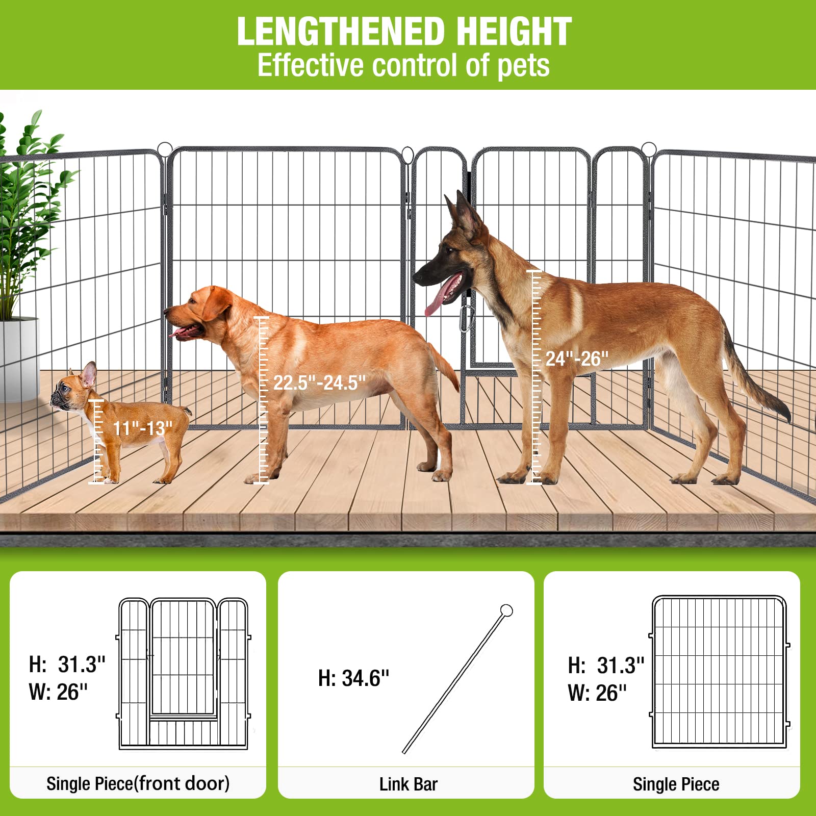 Medehoo 8 Panels Dog Playpen Dog Exercise Pen Heavy Duty Dog Fence Portable Puppy Cats Rabbits Playpen Indoor Outdoor (8 Panels,