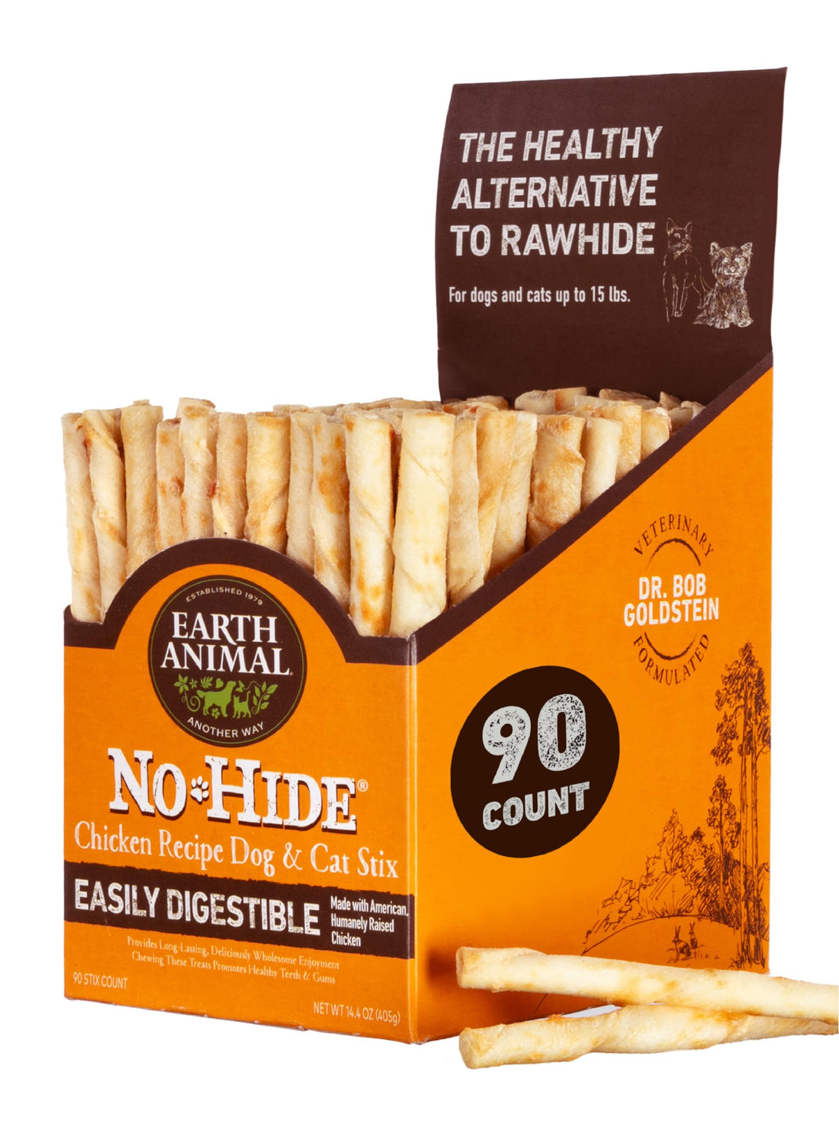 Earth Animal No Hide Stix Chicken Flavored Natural Rawhide Free Dog Chews Long Lasting Dog Chew Sticks | Dog Treats For Small Dogs And Cats | Great Dog Chews For Aggressive Chewers | 90 Count