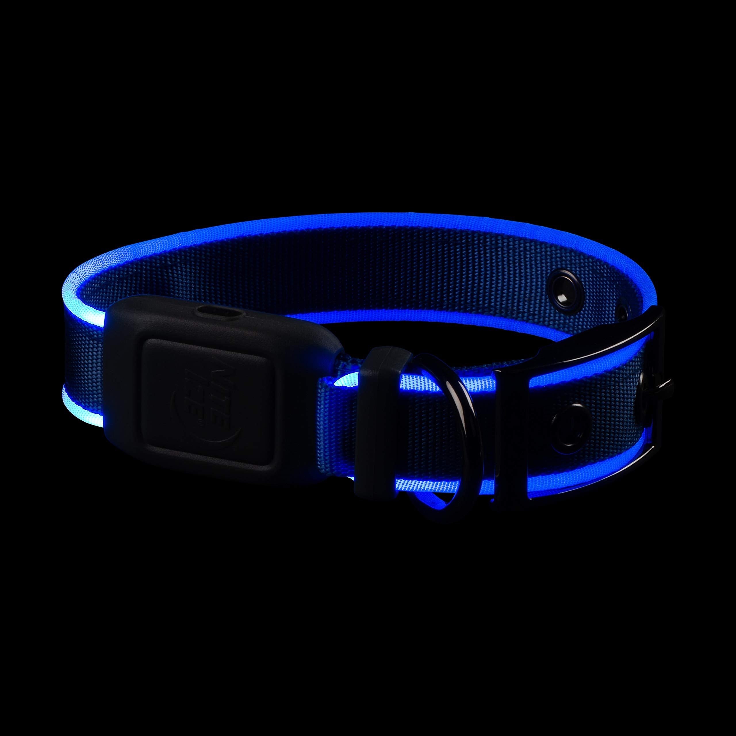 Nite Ize Nitedog Rechargeable Led Collar, Usb Rechargeable Light Up Dog Collar W/Metal Buckle, Water Resistant, Small, Blue