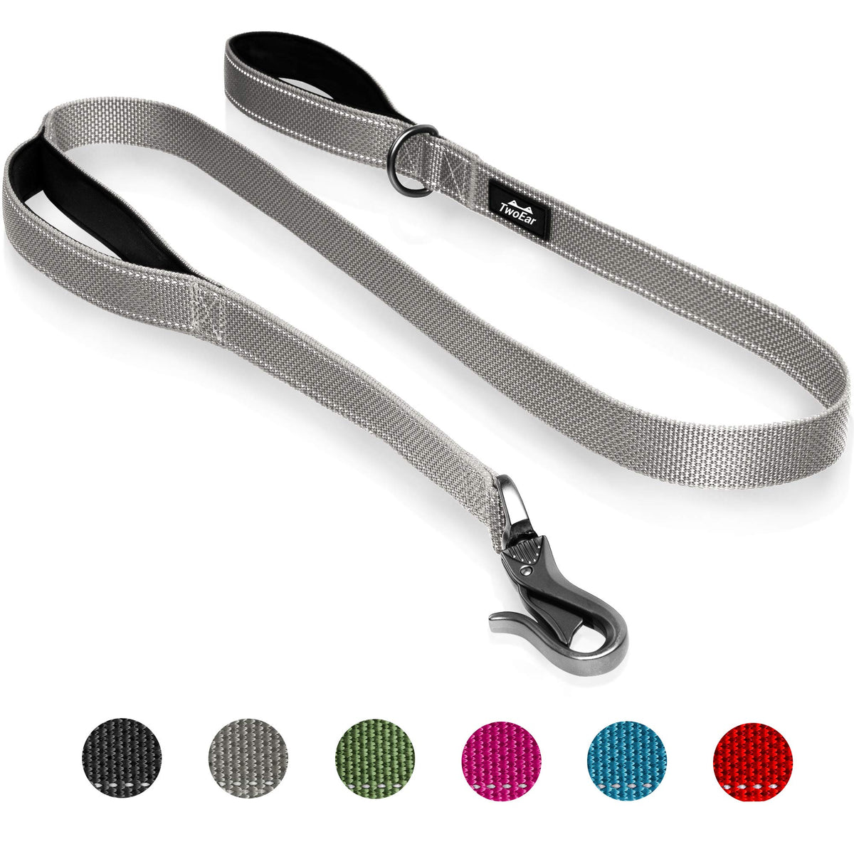 Twoear 4Ft 1In Strong Gray Dog Leash With 2 Padded Handles, Traffic Handle Extra Control, Comfortable Soft Dual Handle, Auto Lock Hook, Reflective Walking Lead For Small Medium And Large Dogs