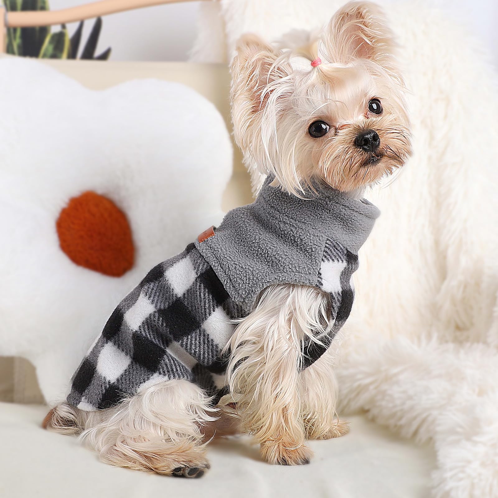 Samll Dog Sweater Fleece Plaid Dog Vest Warm Pullover Pet Sweater Soft Stretchy Fleece Vest Chihuahua Clothes Yorkie Clothes Tur