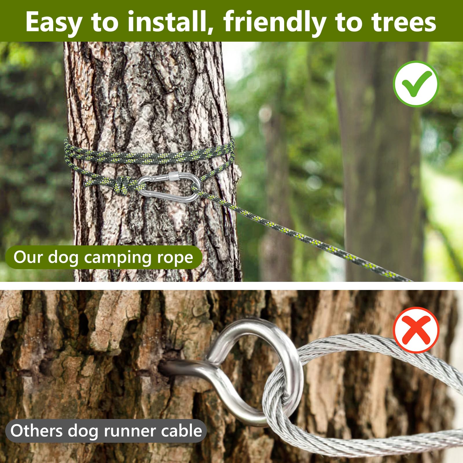 Tresbro Camping Leash, 50Ft/75Ft/100Ft Trolley System For Dogs Up To 300Lbs, Portable Lightweight Runner Lead For Yard, Reflecti