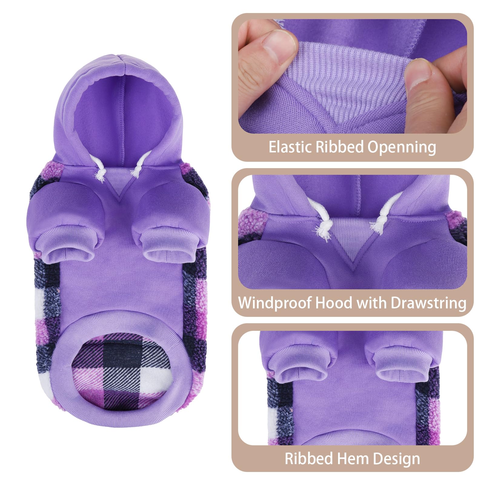 PUPTECK Dog Hoodie Puppy Sweatshirt Warm Dog Sweater Winter Clothes Cold Weather Coats for Small Medium Large Dogs, Purple, M