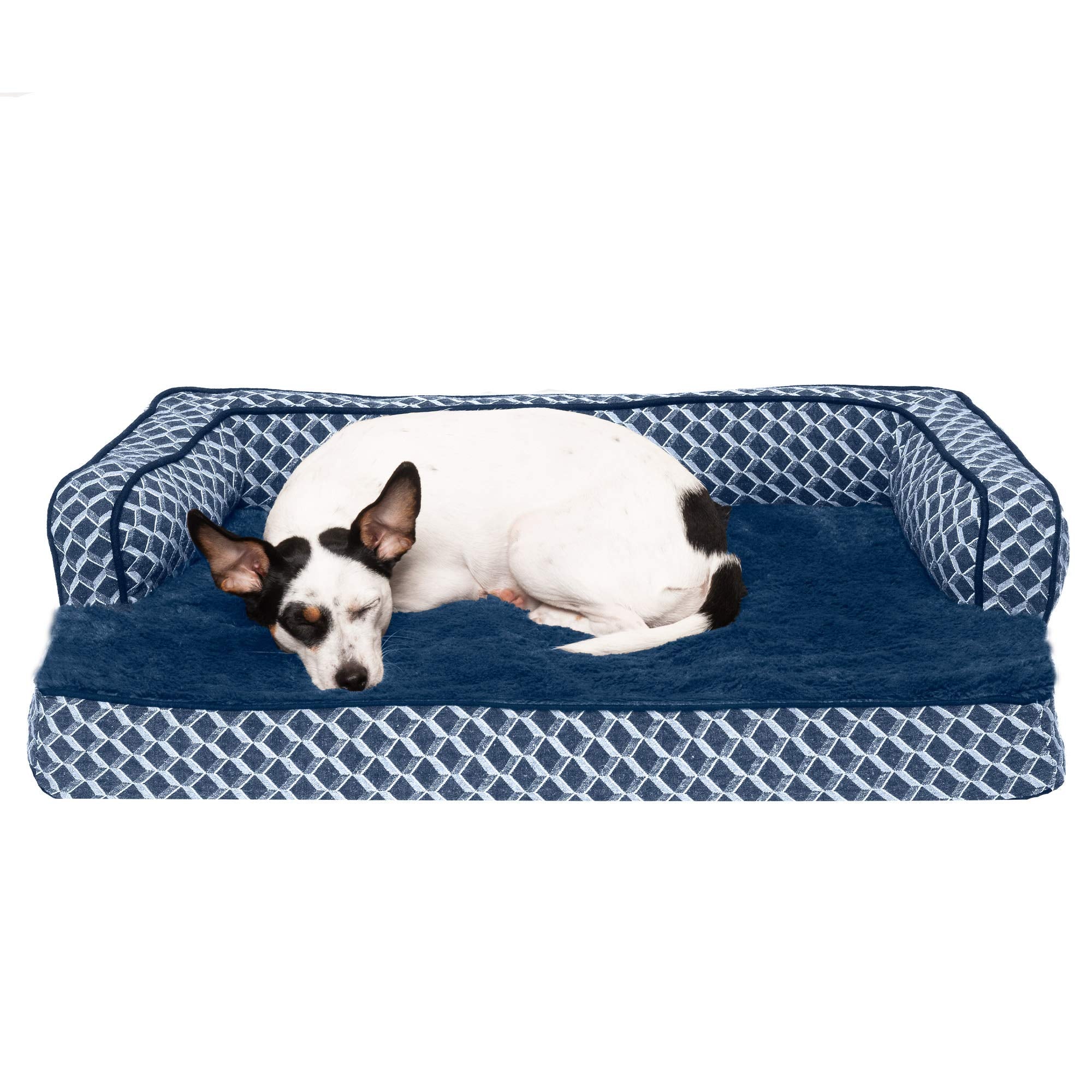 Furhaven Medium Orthopedic Dog Bed Comfy Couch Plush & Decor Sofa-Style W/ Removable Washable Cover - Diamond Blue, Medium