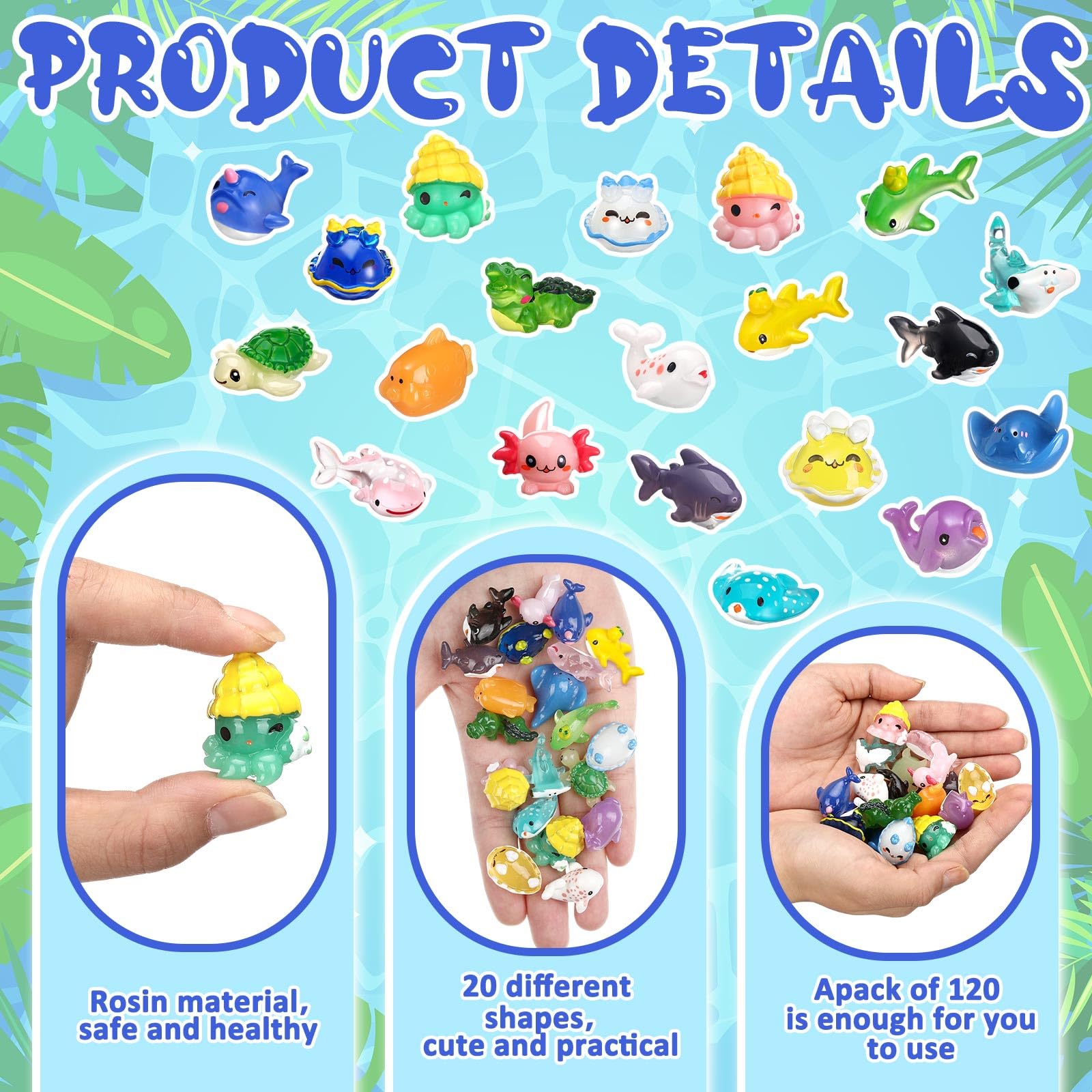 Bbto 72 Pcs Resin Ocean Animal Figurines Ornaments Miniature Ocean Animals Mini Resin Figures Aquarium Ornaments Charms For Fish