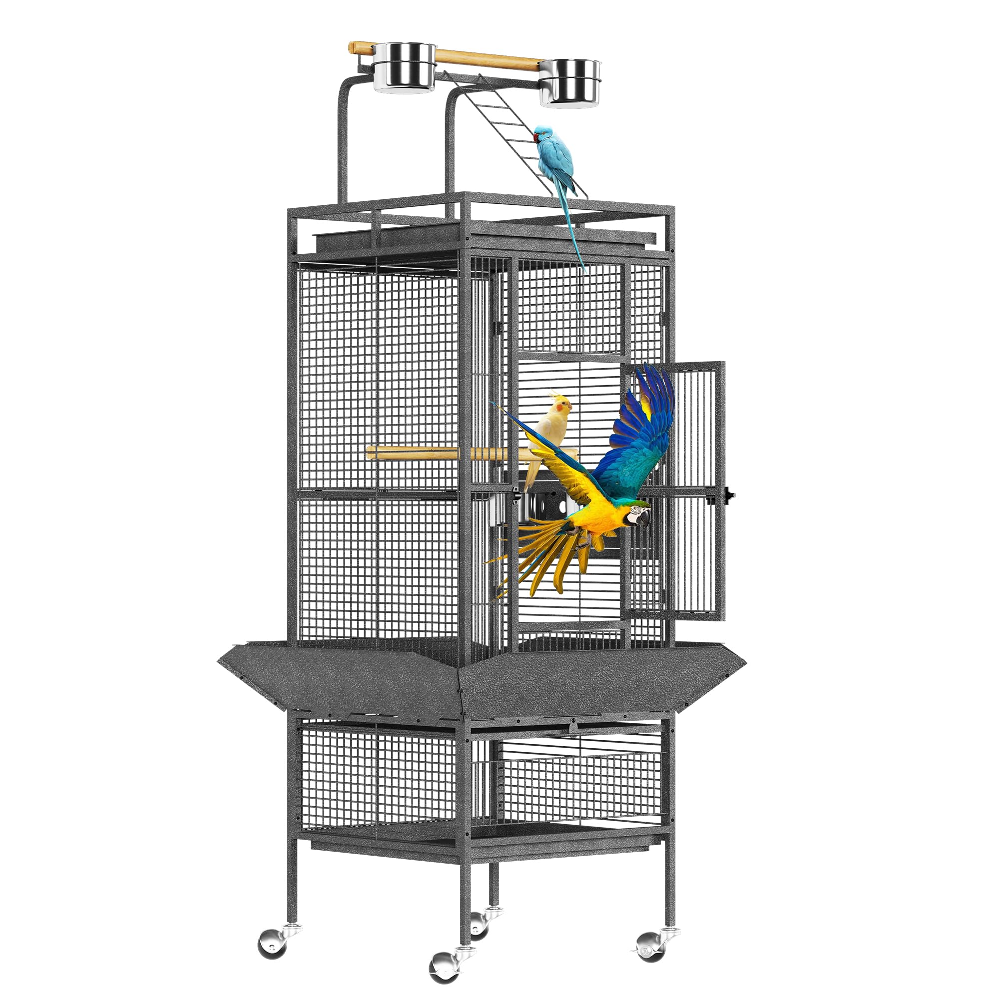 GarveeLife 61-Inch Large Bird Cage - Rooftop Playground & Rolling Wheels, Wrought Iron Parrot Cage for Macaws, Conures, Cockatoo