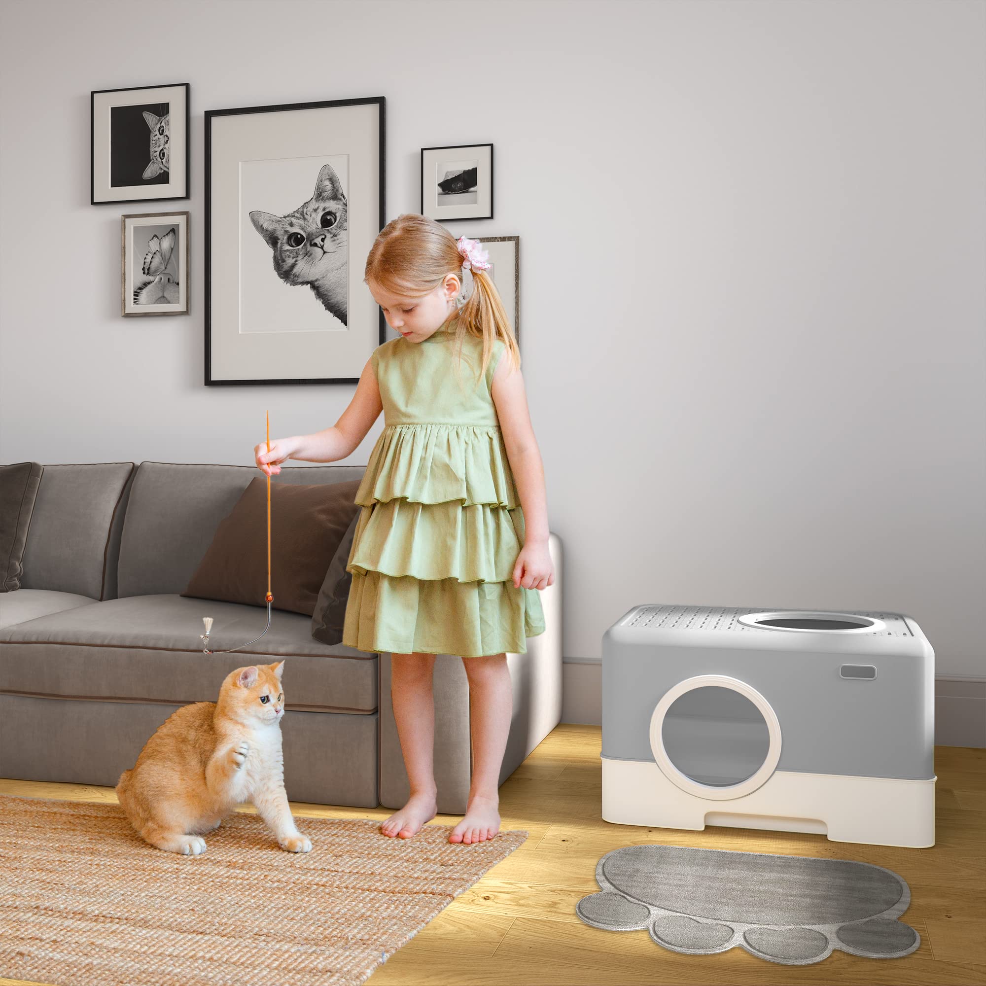 Yitahome Large Enclosed Cat Litter Box With Lid Cover, Hooded Odorless Anti-Splashing Cat Toilet With Drawer Litter Scoop Front Entry Top Exit Door, Easy To Install And Clean