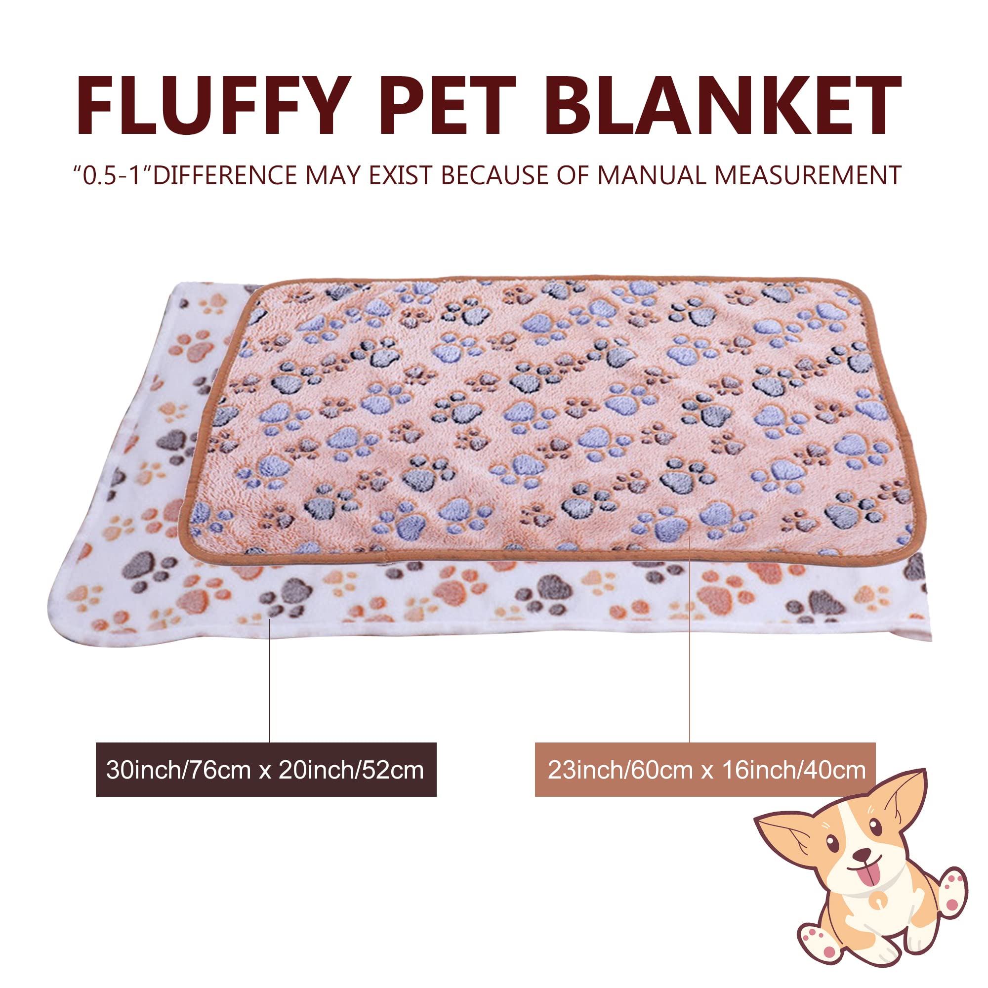 Doovid Pet Blanket Soft Fluffy Fleece Pet Mat Doggy Flannel Blanket Dog Cat Cute Paw Print Pet Blankets Brown Paw Medium(30''*20'')