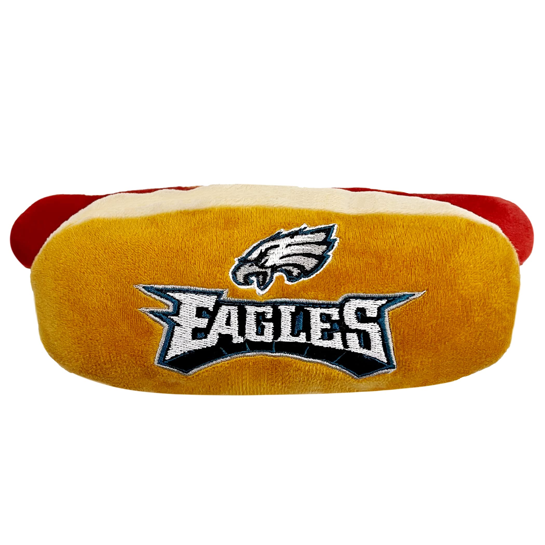 Pets First Nfl Philadelphia Eagles Hot Dog Plush Dog & Cat Squeak Toy - Cutest Hot-Dog Snack Plush Toy For Dogs & Cats With Inner Squeaker & Beautiful Football Team Name/Logo 8 X 5 X 3 Inches
