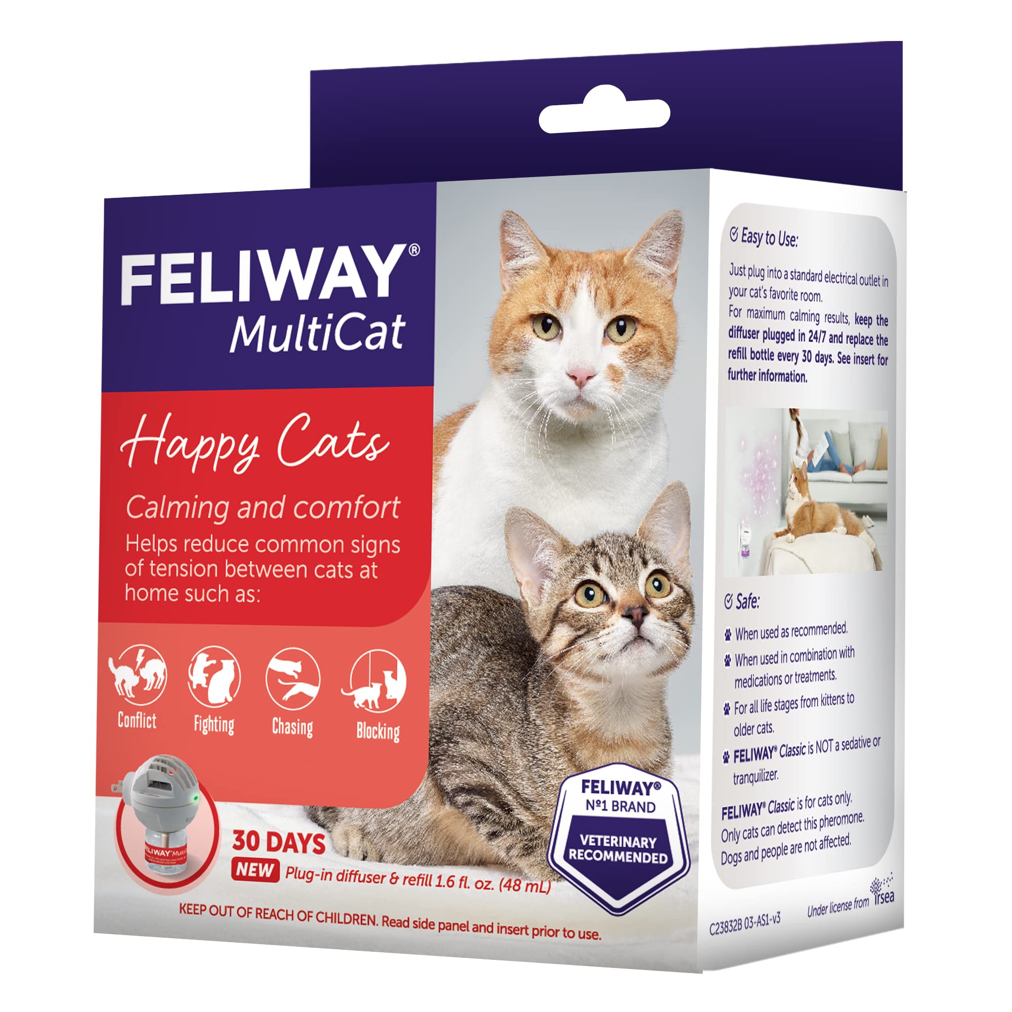 FELIWAY MultiCat 30 Day Cat Calming Plug In Pheromone Diffuser Starter Kit, 48ml - Helps Reduce Conflicts and Signs of Tension i