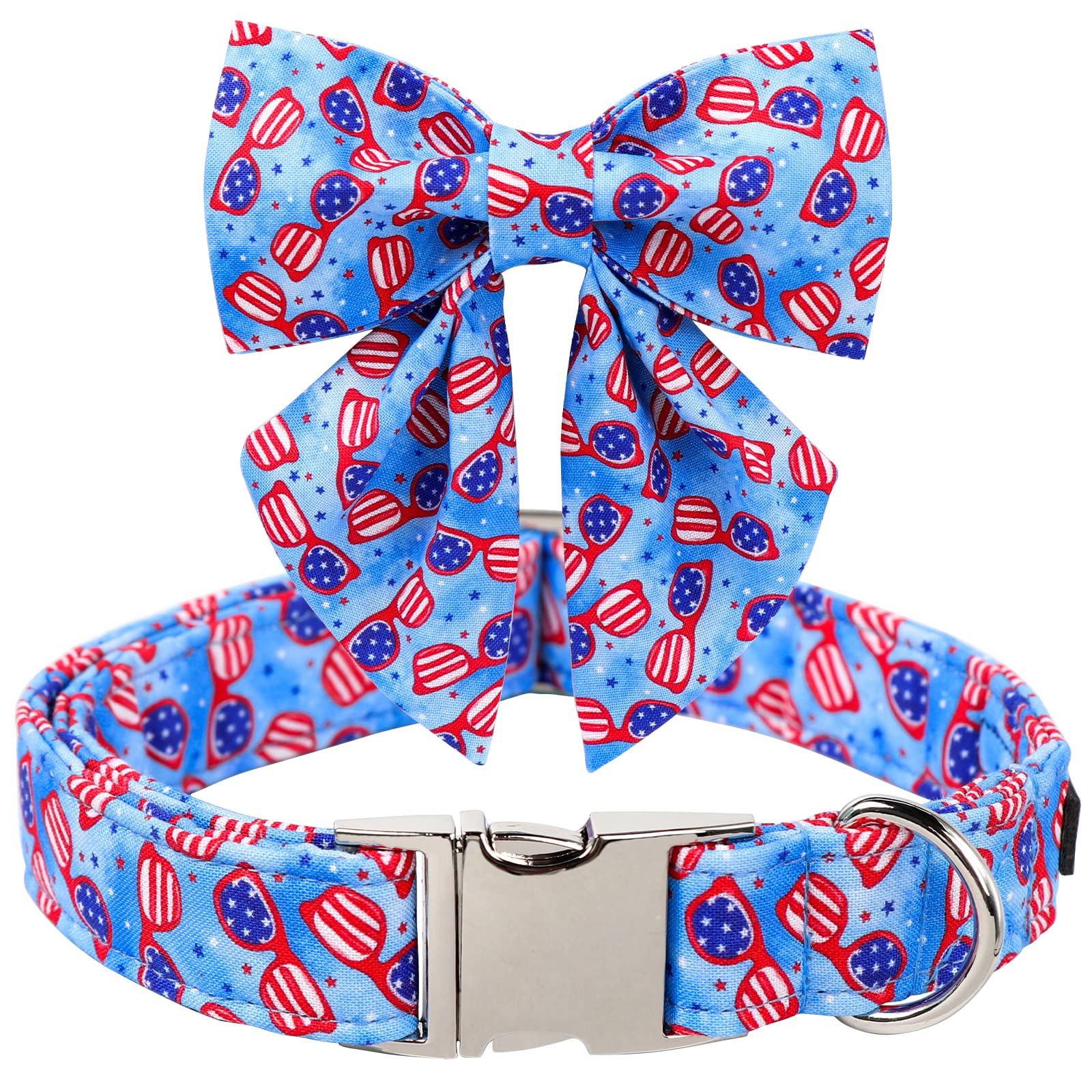 ARING PET American Flag Dog Collar-Summer Patriotic Dog Collar with Sailor Bowtie, Adjustable 4th of July Dog Collars with Metal