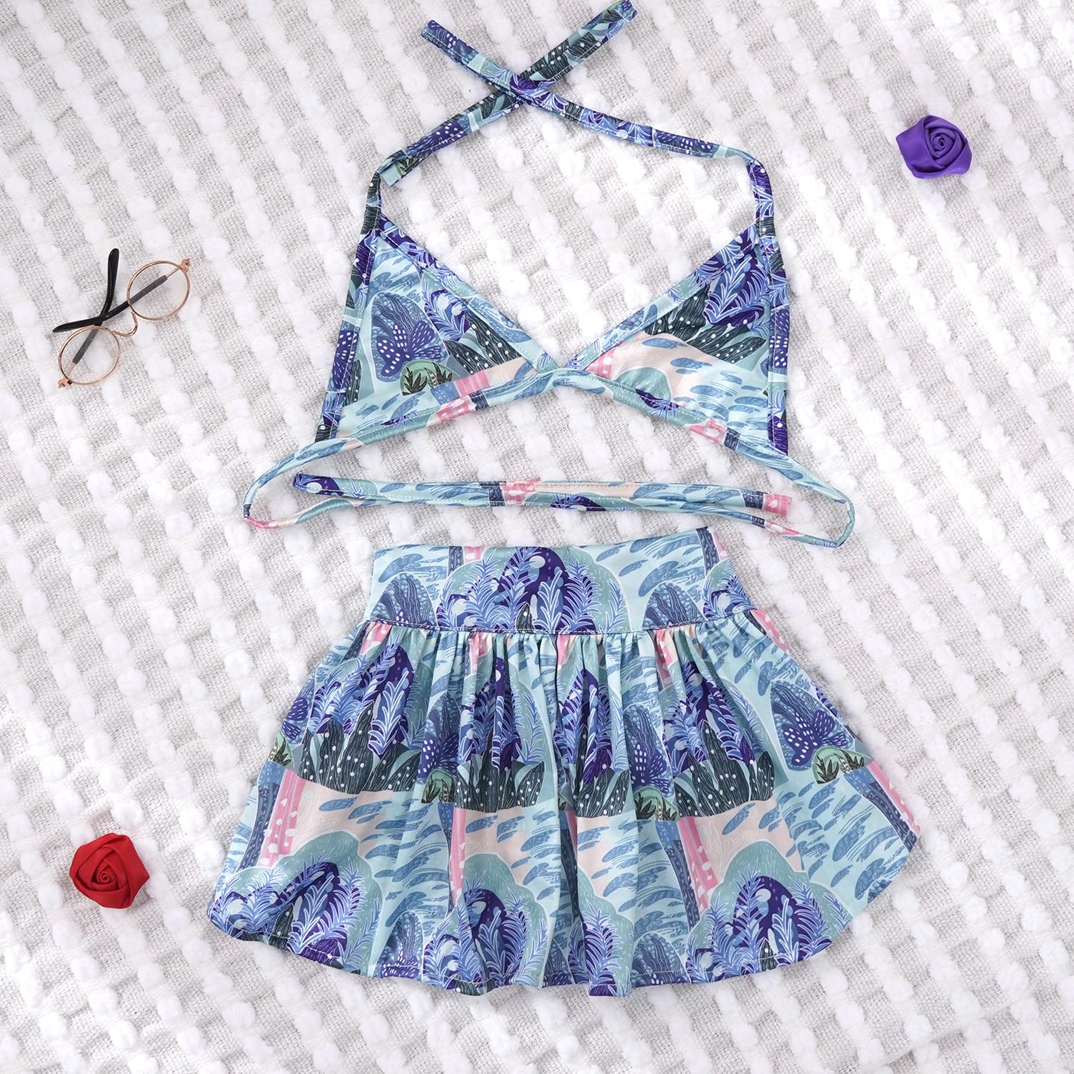 Dog Bikini Swimsuit Summer Puppy Bathing Dress Beach Clothes Cat Costume For Puppy Dog Cat (M,Waterweeds)