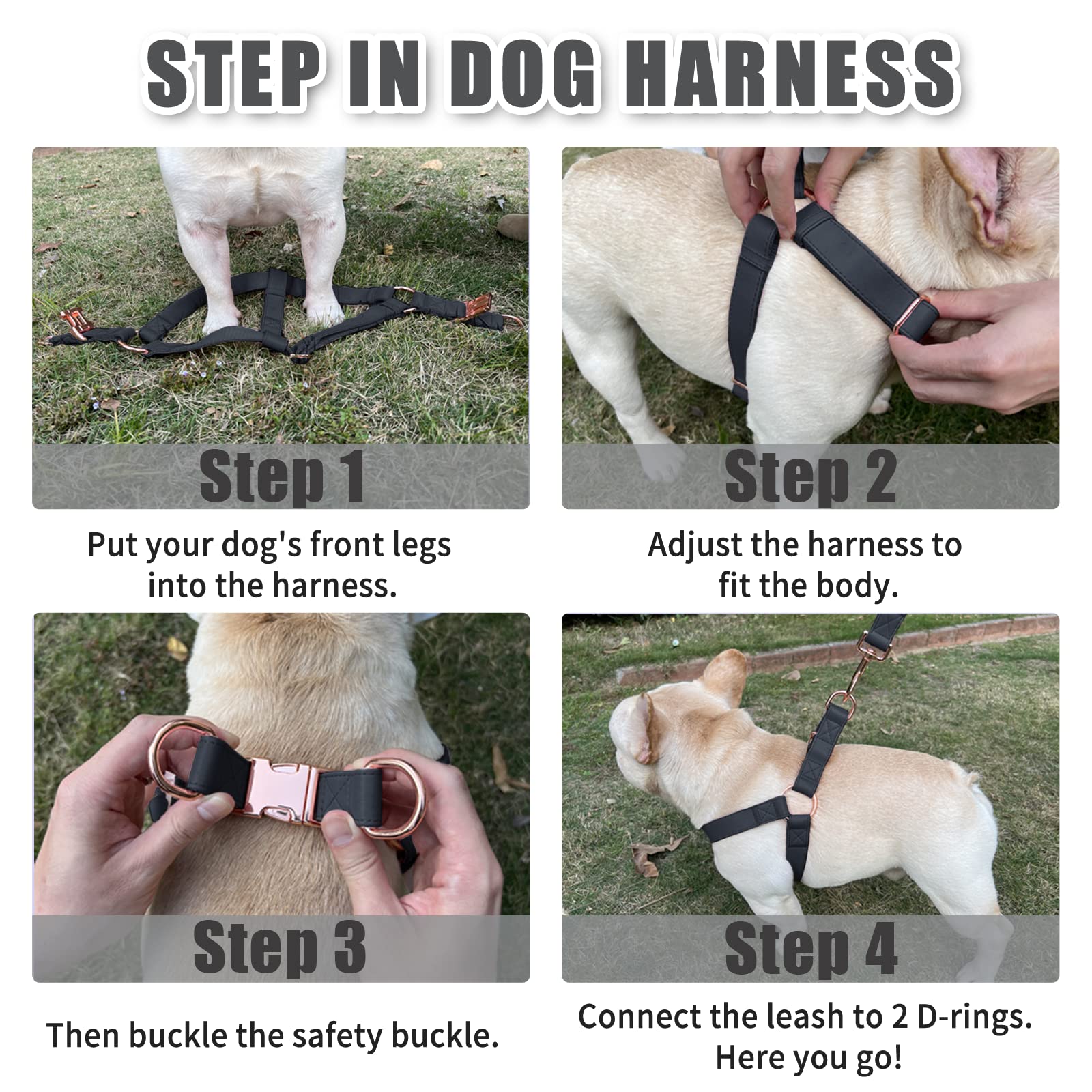 Soft Leather No Pull Dog Harness - Adjustable Step In Dog Harness With Rose Gold Heavy Duty Metal Buckle, Freedom Nylon Dog Halter Vests For Small Medium Large Dogs Easy Walking Training (Black,S)