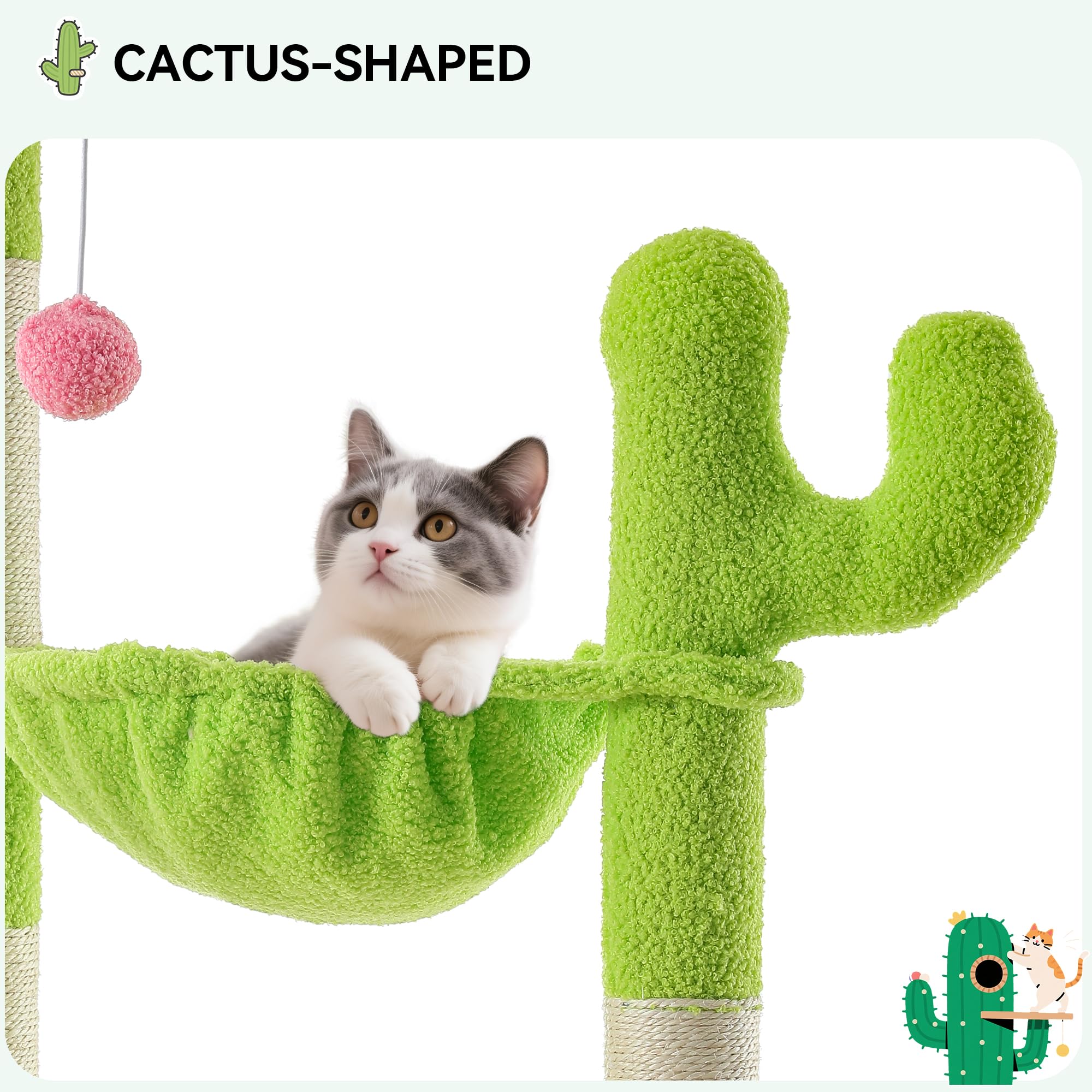 YITAHOME Tall Cactus Cat Tree: 68 in Cats Tower Activity Center with Sisal Posts, Hanging Balls, Nest, Pet Climbing Furniture Id