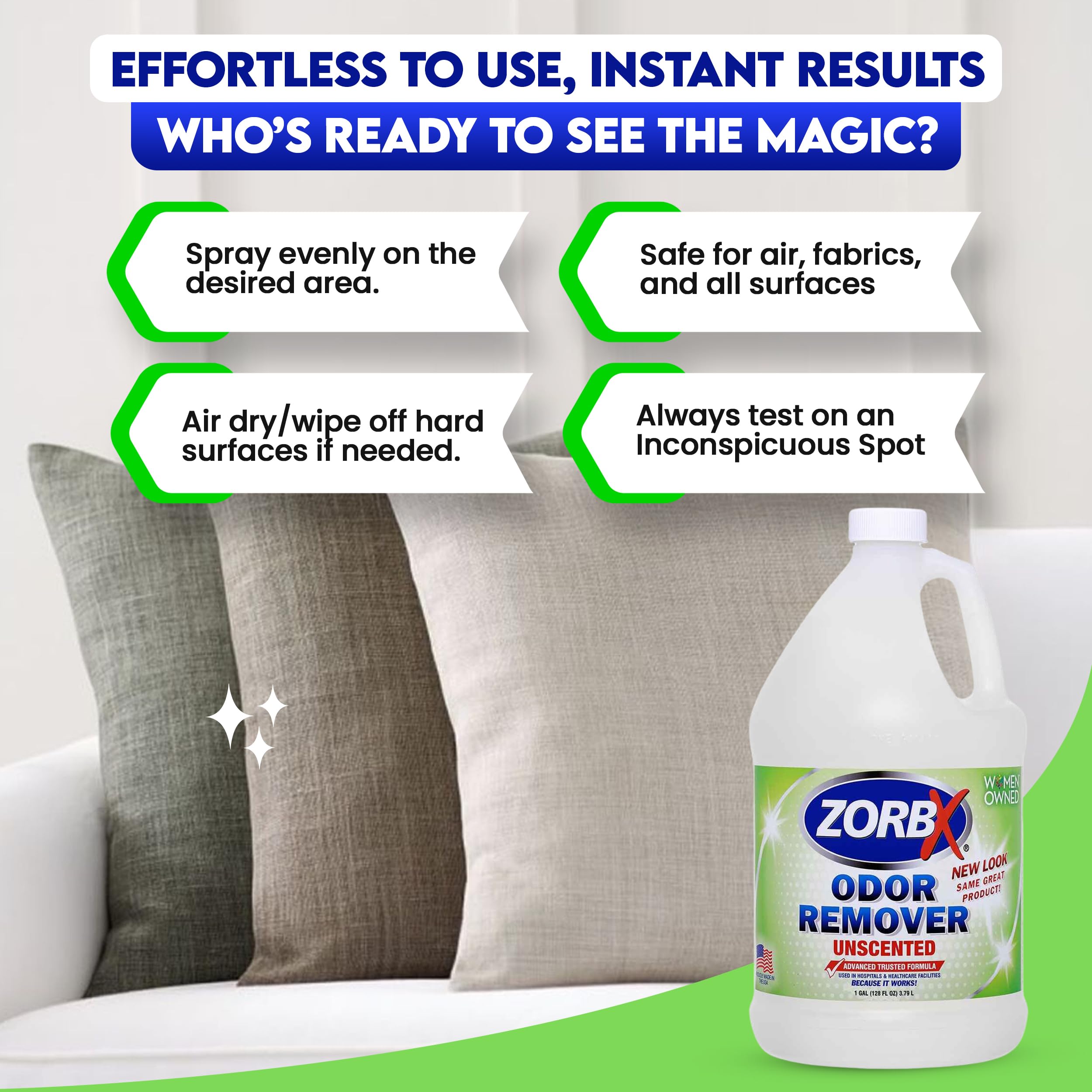 Zorbx Unscented Odor Eliminator Spray 128 Oz, 1 Gallon - Used In Hospitals & Healthcare Facilities - Advanced Trusted Odor Remover Formula - All-Purpose Deodorizer For Dog, Cat, Home, Carpet & Car