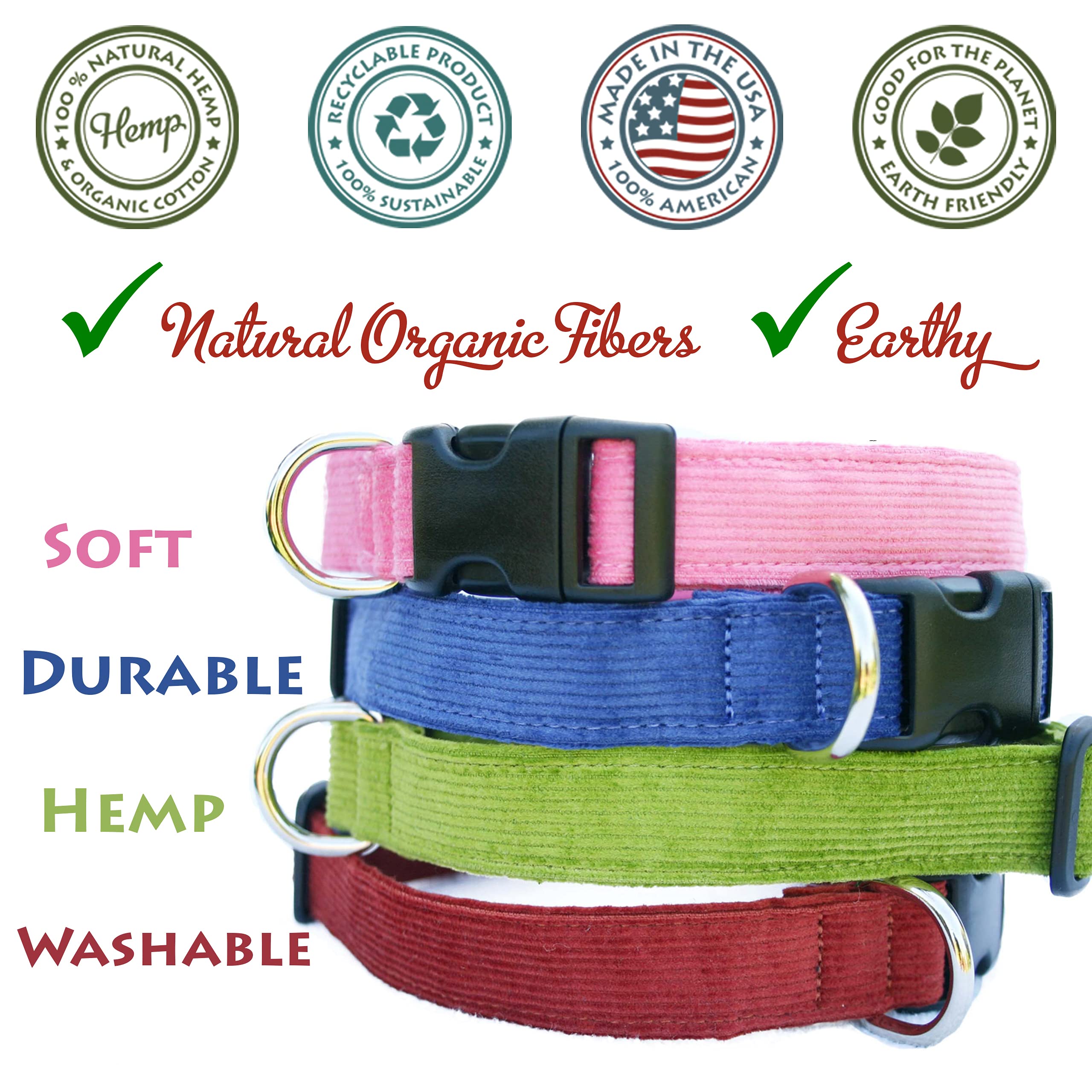 Hemp Corduroy Dog Collar - No Pattern (1/2 Small, Pink)