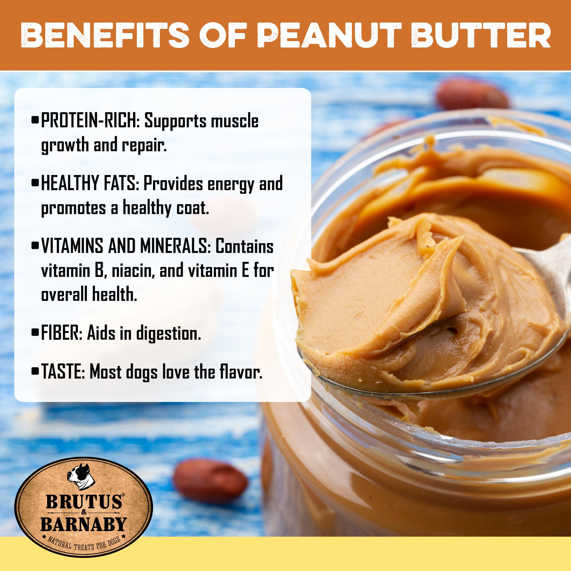 BRUTUS & BARNABY USA Sweet Potato Dog Treats - Grain Free, Peanut Butter Crunchy Sticks are Great Tasting, Promotes Positive Dog